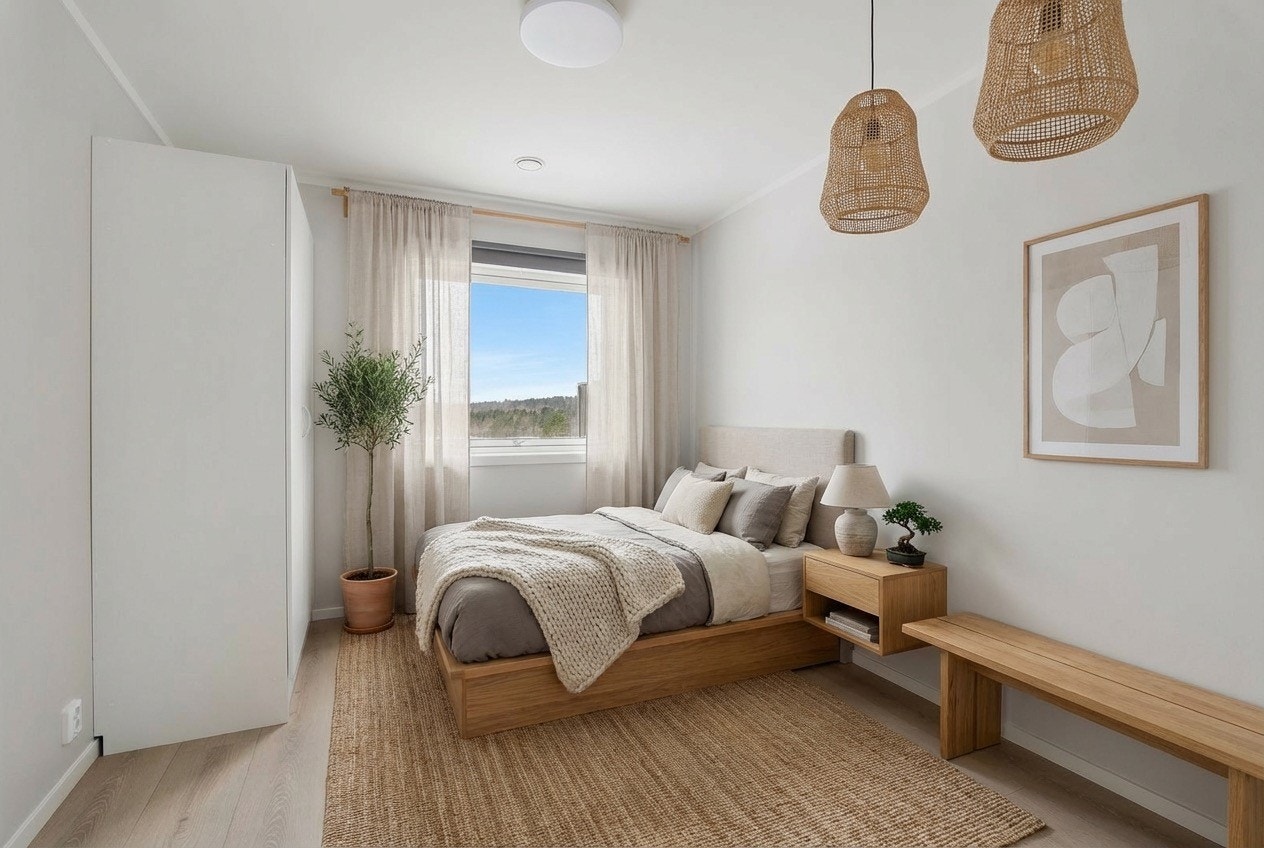 Selger har AI generert dette bildet med innredning og styling. Bildet som ikke er AI generert er også i annonsen. Galleribilde
