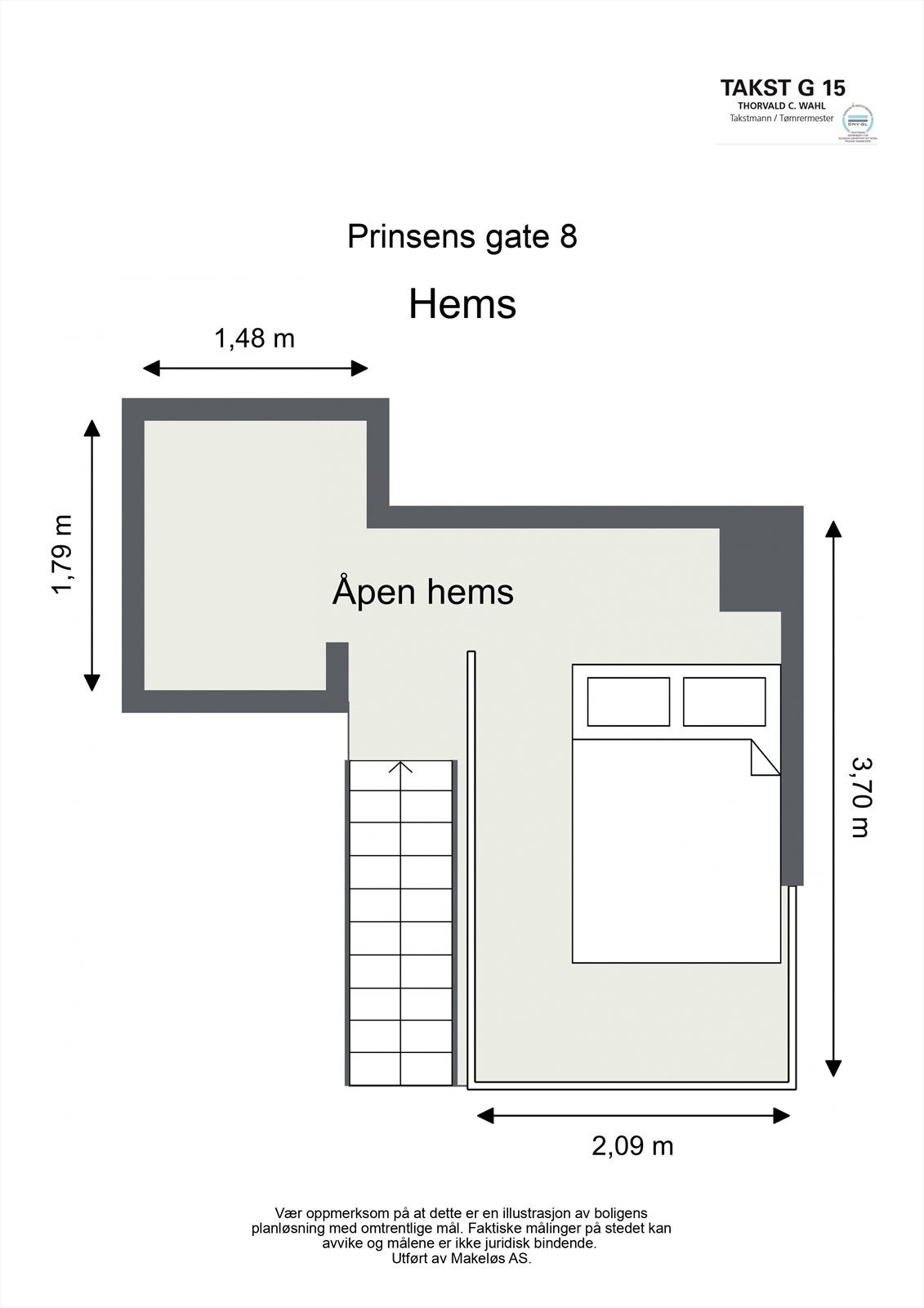 Planløsning av mesaninen på 7 m². Galleribilde