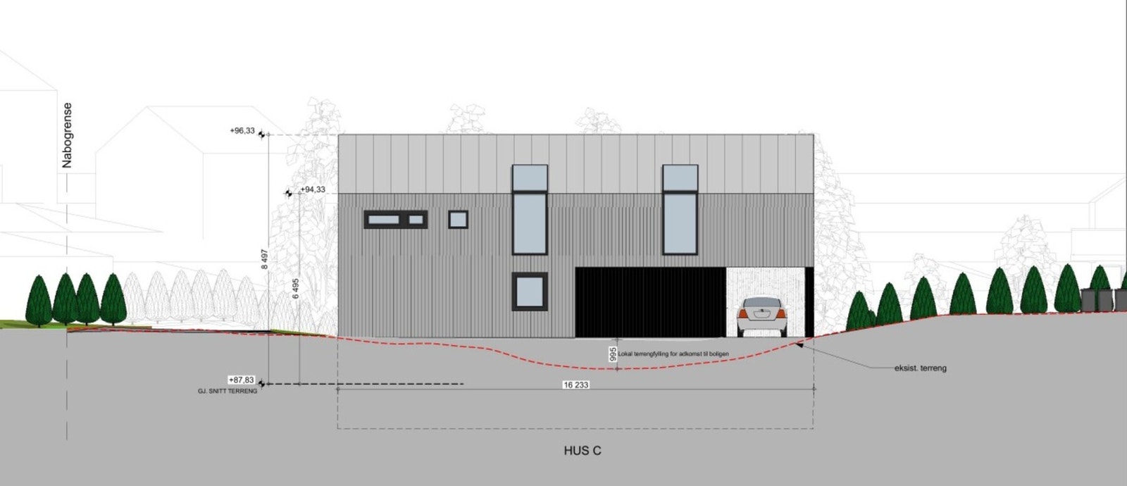 Arkitekttegning av enebolig. Høgåsveien 1D, seksjonsnumer 4. Galleribilde