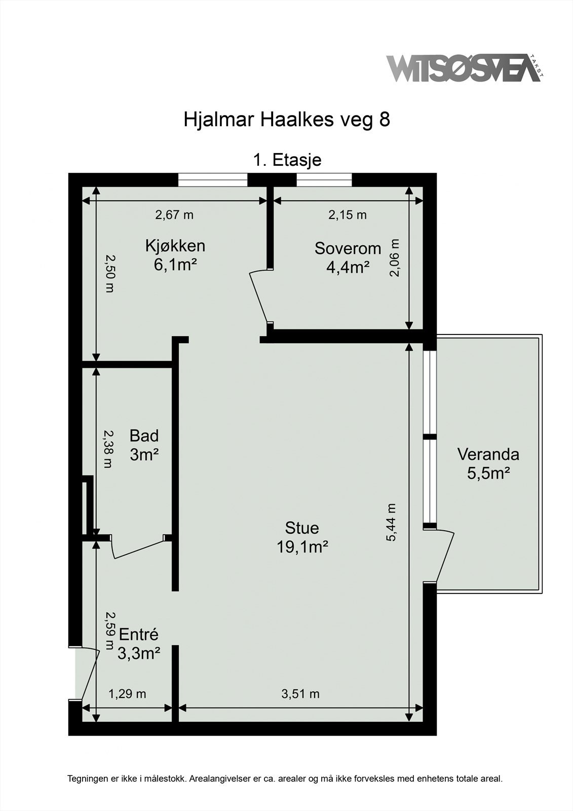 Planskisse 1. etasje - Leiligheten har en effektiv planløsning på 38 m² BRA. Galleribilde