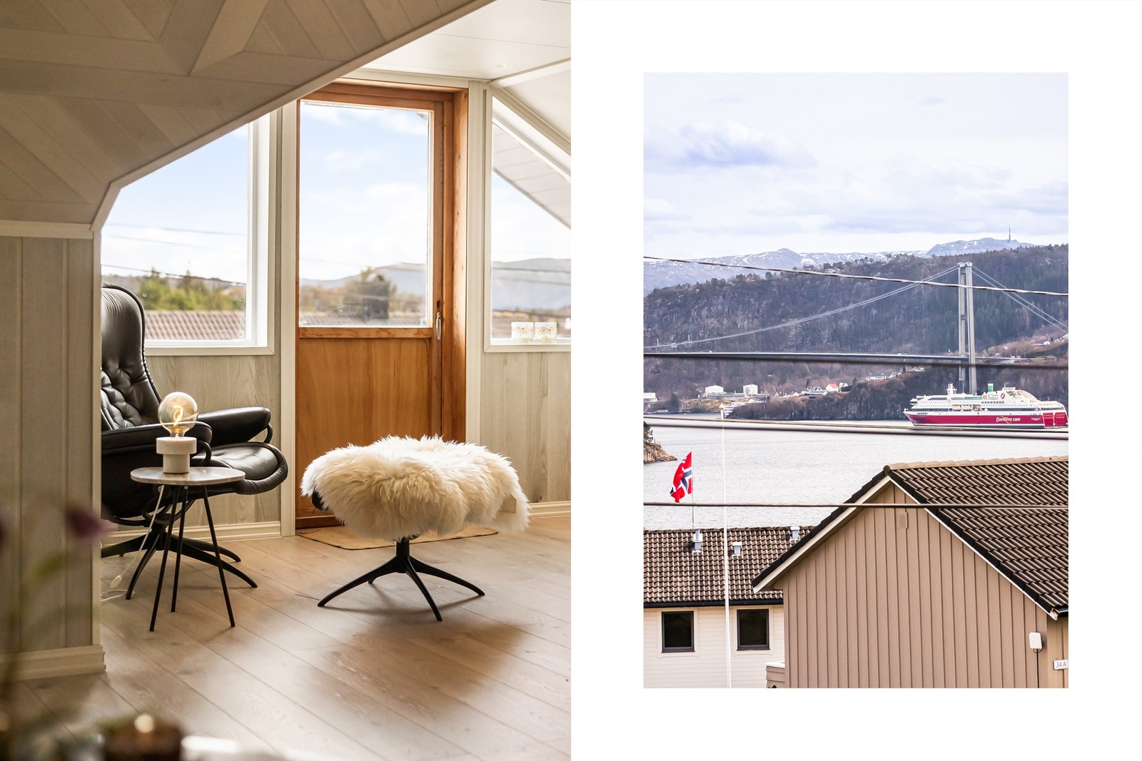 Fra balkongen har man flott utsikt mot innseilingen til Bergen sentrum Galleribilde