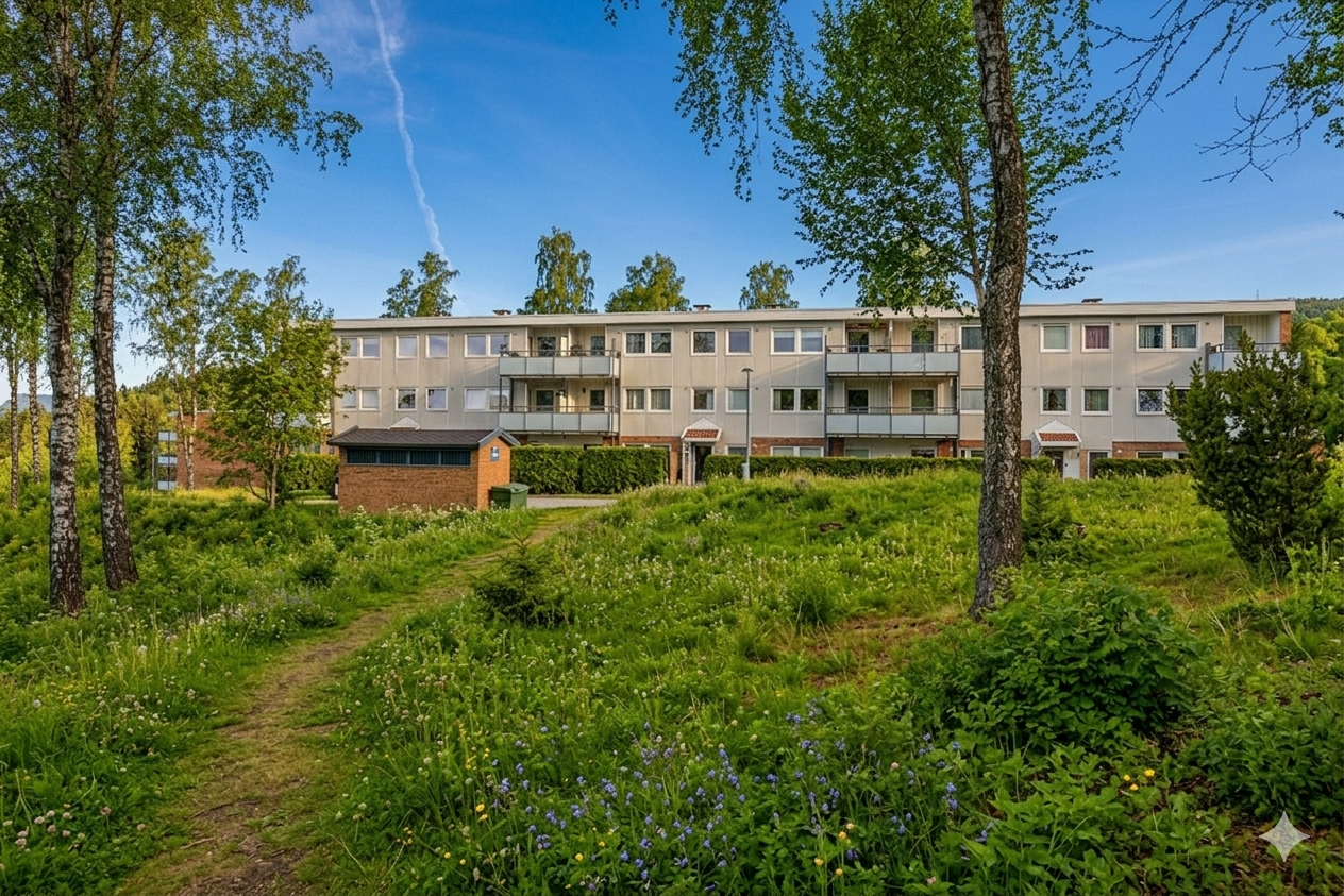 I nærområdet finner du flotte tur- og rekreasjonsområder, gode servicetilbud, skoler, barnehager og dagligvarebutikker Galleribilde