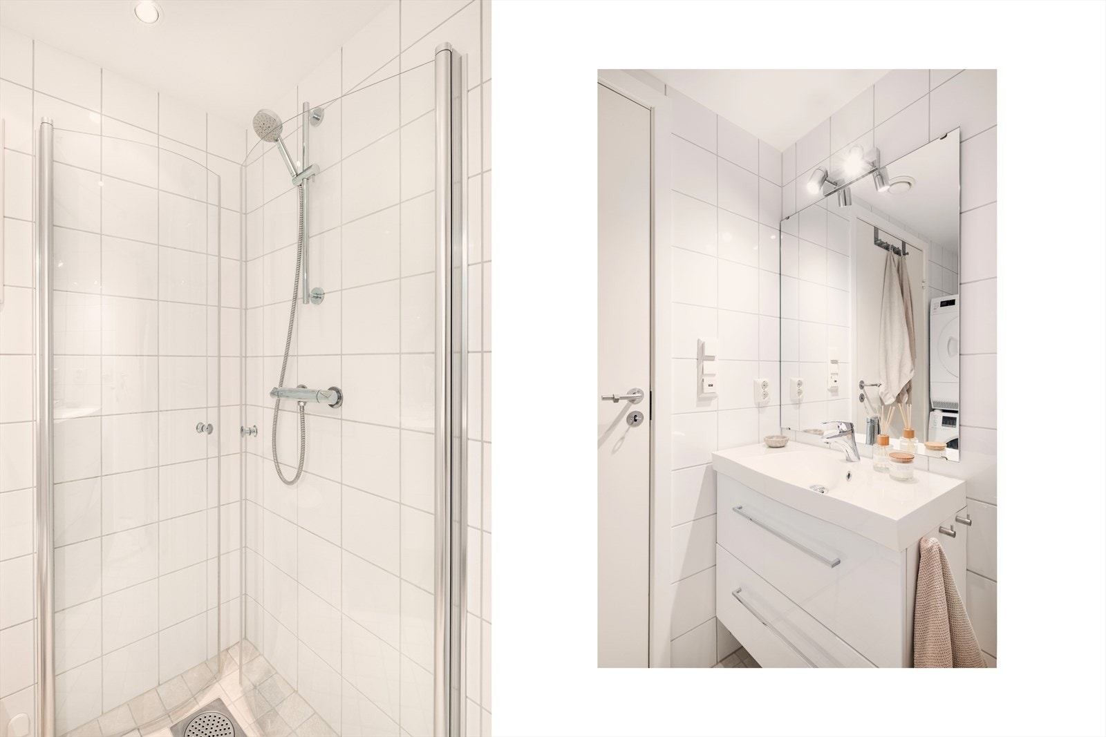 Badet er har baderomsinnredning med underskap og innfellbare dusjvegger. Galleribilde