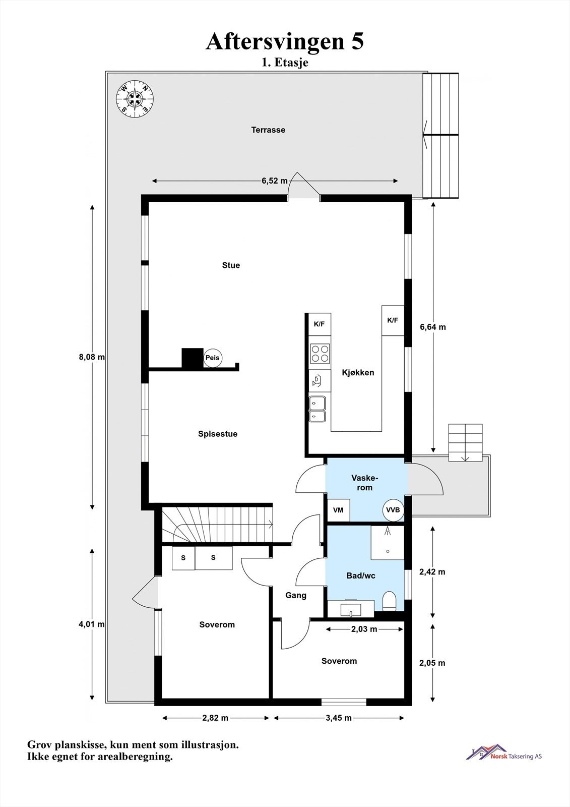 - 1. etg | Gang, stue, terrasse, kjøkken, spisestue, 2 soverom, baderom og vaskerom - Galleribilde