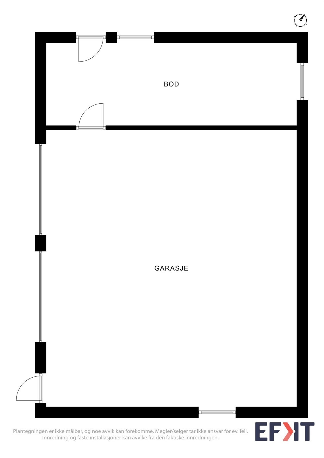 Den frittstående garasjebygningen på 69 m² rommer en dobbelgarasje og en separat, innredet bod. Galleribilde