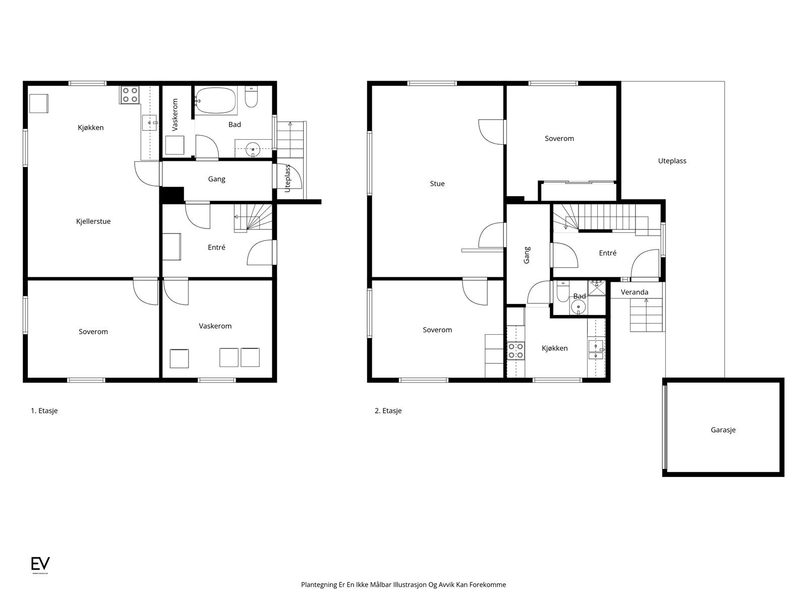 Plantegning u.etg og 1.etg. Galleribilde