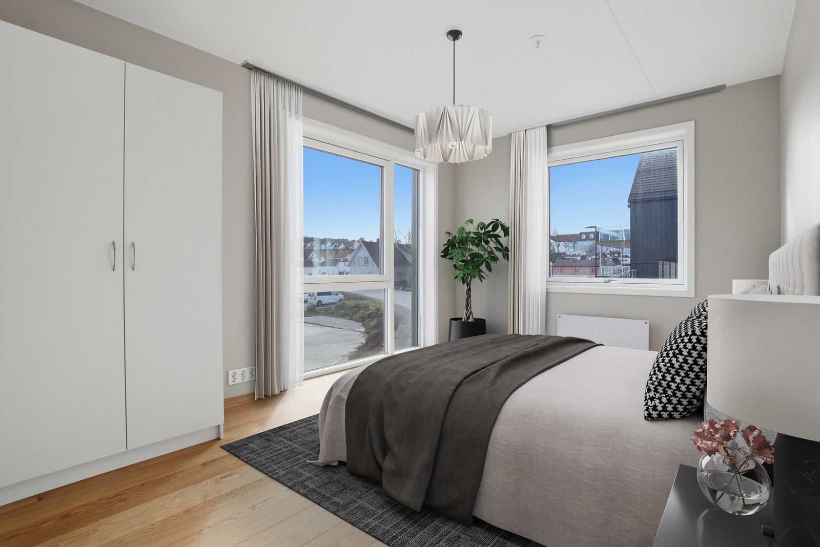 Hovedsoverom med tilgang til eget garderoberom og bad (digital styling) Galleribilde
