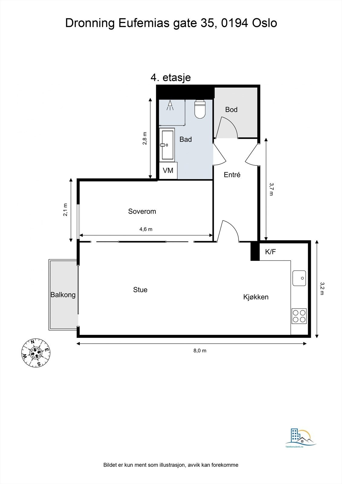 Boligen har en arealeffektiv planløsning på 51 m² som skiller soverom og bad fra den sosiale sonen med åpen stue- og kjøkkenløsning. Galleribilde