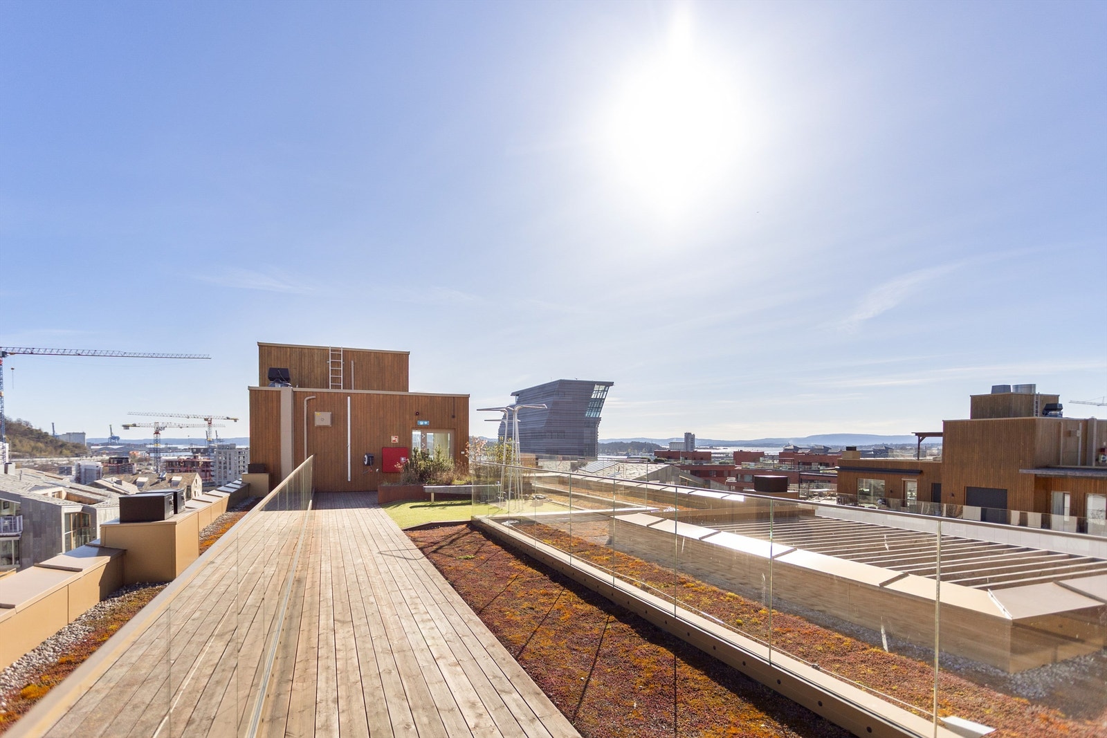 Sameiet har en fantastisk felles takterrasse med flere soner for avslapning og sosialt samvær. Galleribilde