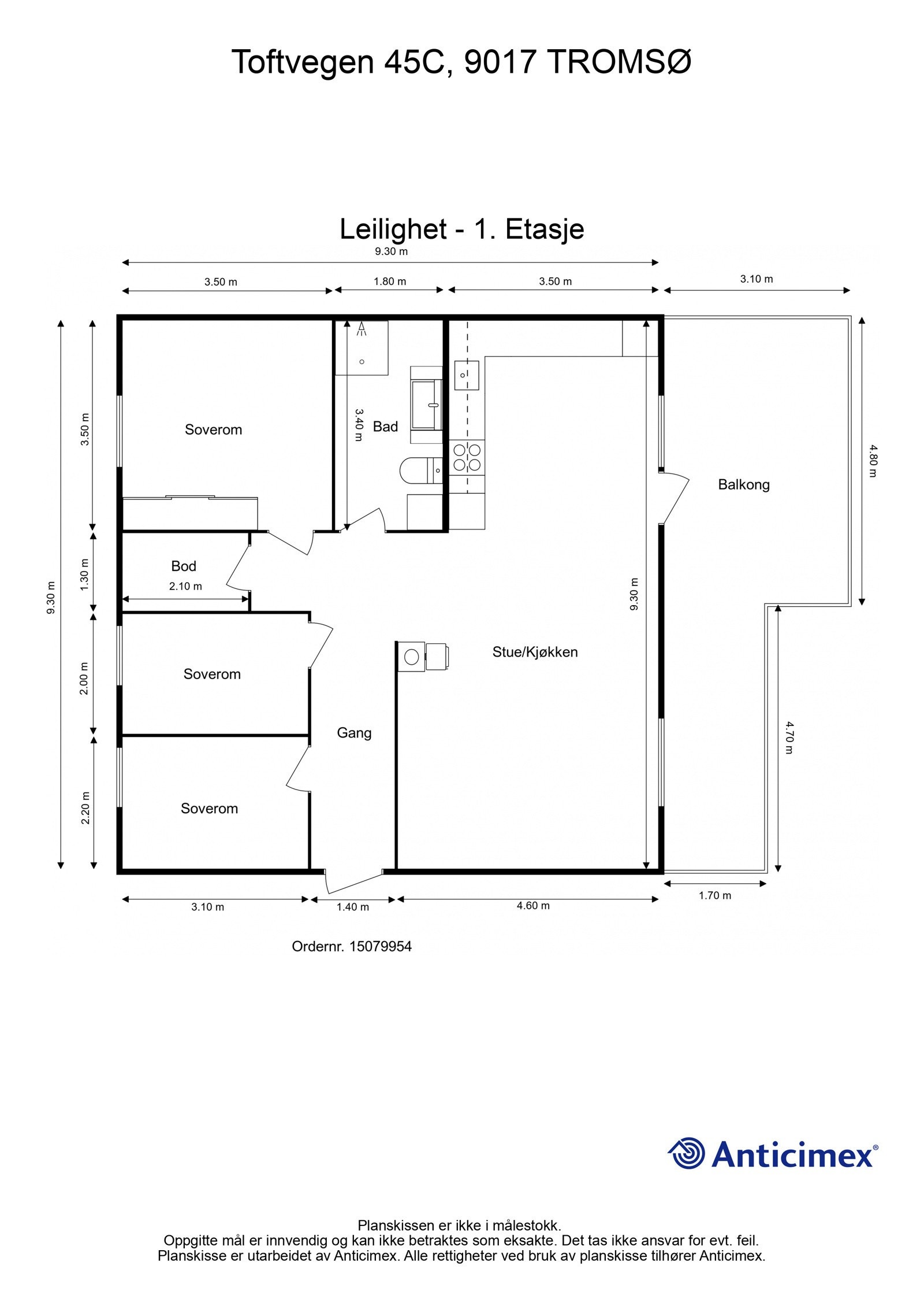 Målsatt plantegning.