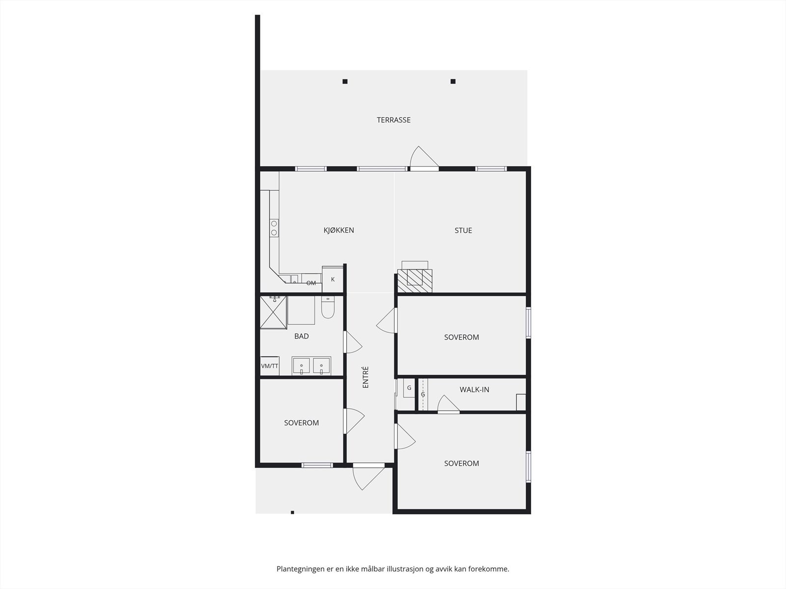 Plantegning 1. etasje. I tillegg er det utvendig bod på 5m² og carport med mulighet for elbil-lader. Galleribilde