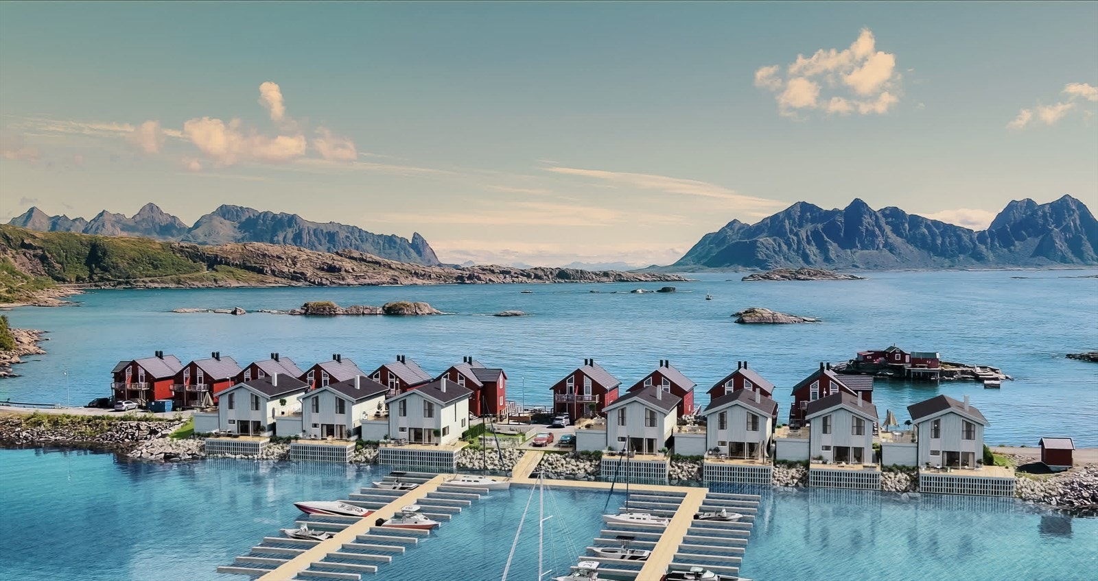 Utbygger tilrettelegger for flytebrygger/småbåtanlegg, som etableres av egen båtforening bestående av huseiere i Svolvær Havorama Galleribilde