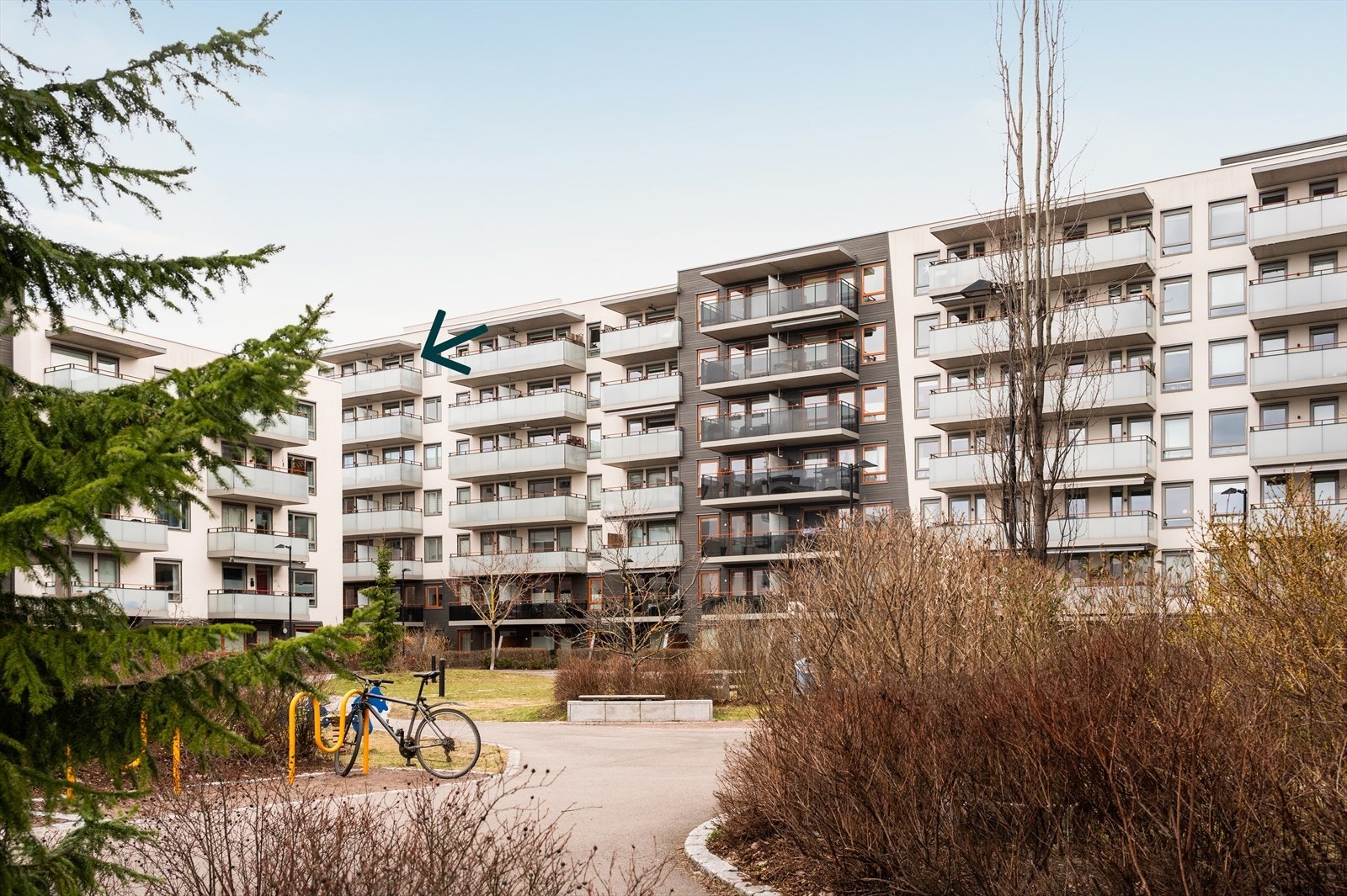 Fasade med leilighetens plassering markert. Galleribilde