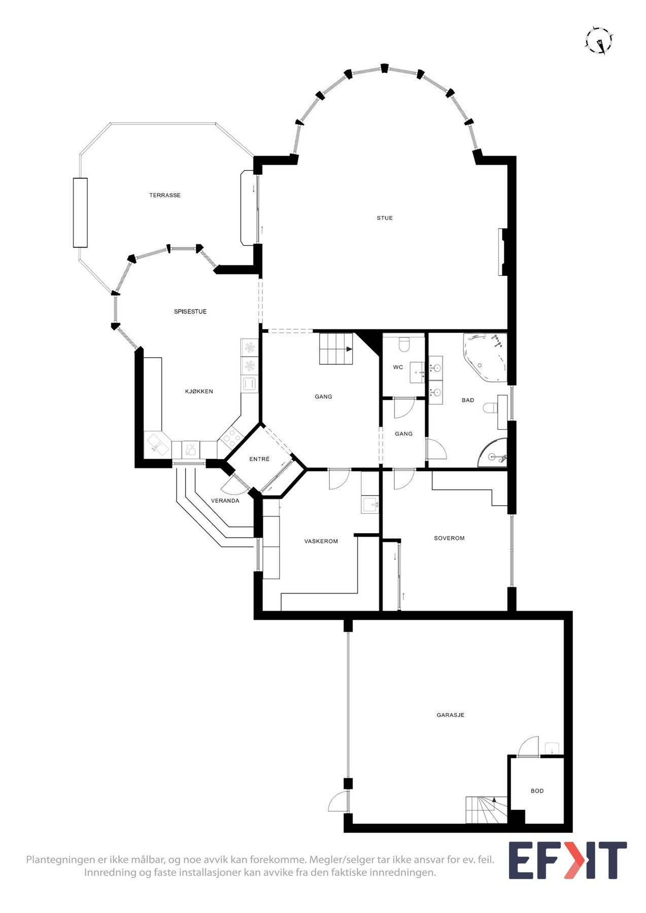 Plantegning som viser boligens 1. etasje. Galleribilde