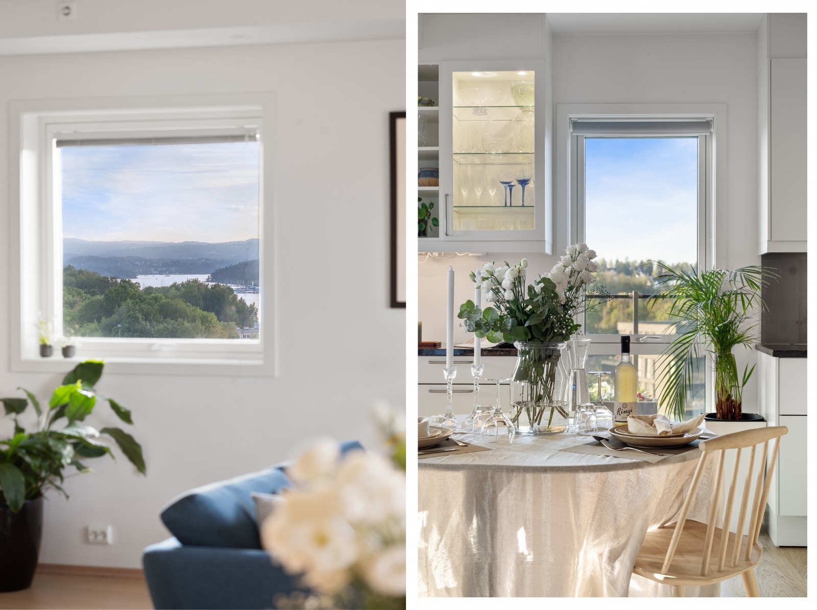 Nyt koselige frokostmåltider med familien rundt spisebord på kjøkken. Galleribilde