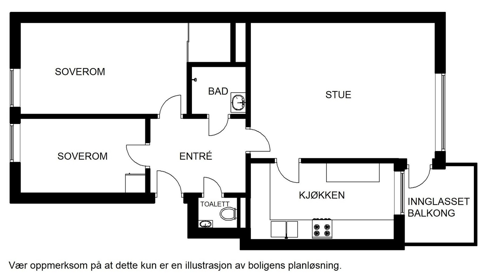Planskisse. Leiligheten disponerer 2 kjellerboder i tillegg. Galleribilde