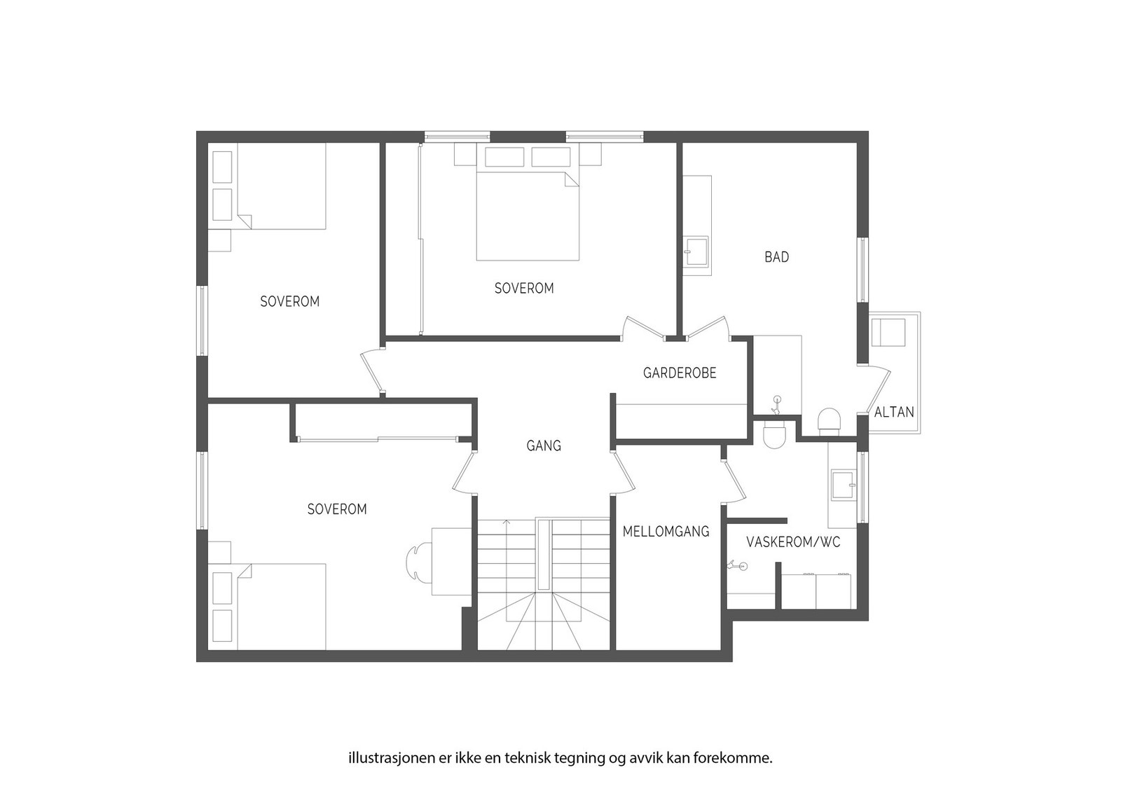 2. etasjen har et samlet areal på 83 m² og oppgang til koffertloft Galleribilde
