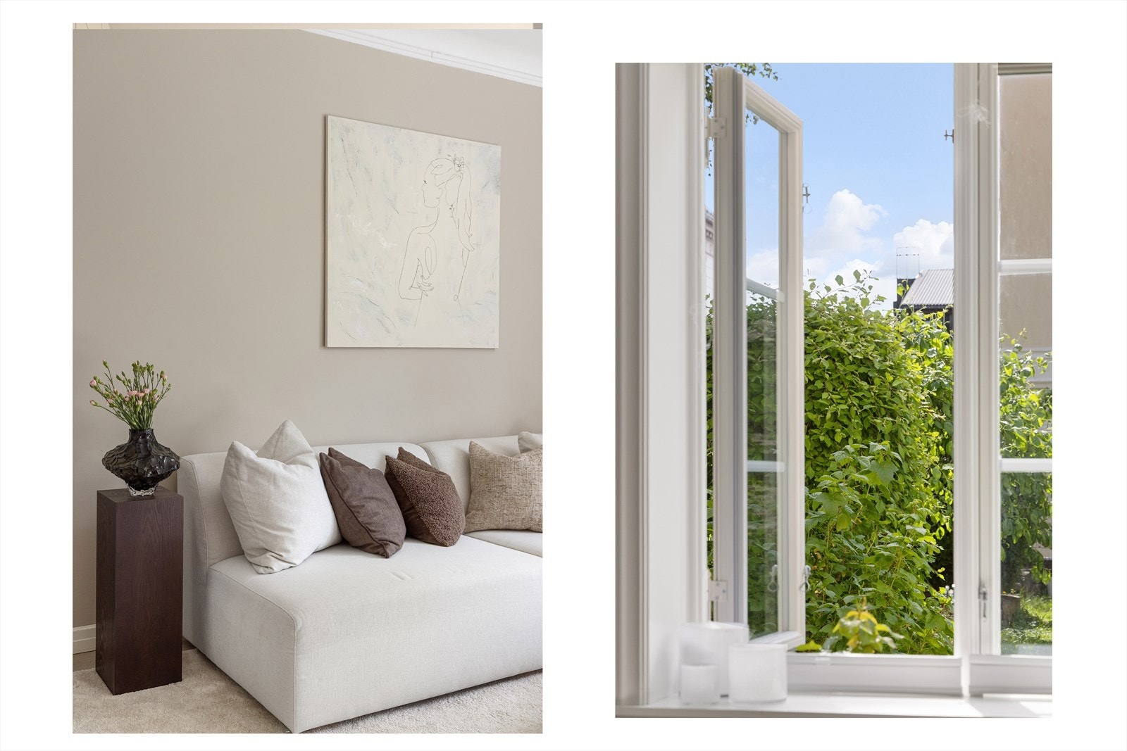 Lys og romslig stue med god plass til sofagruppe, sofabord og underholdningsløsning. Store vindusflater fra 2024 slipper inn rikelig med naturlig lys. Galleribilde