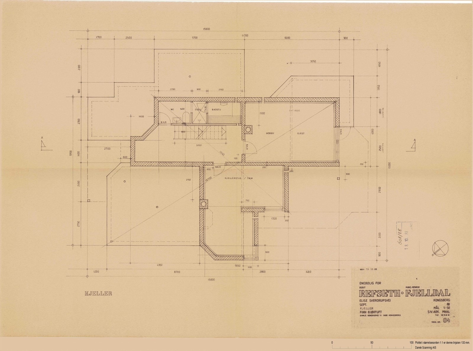 Planskisse kjeller - Byggemeldt tegning. Galleribilde