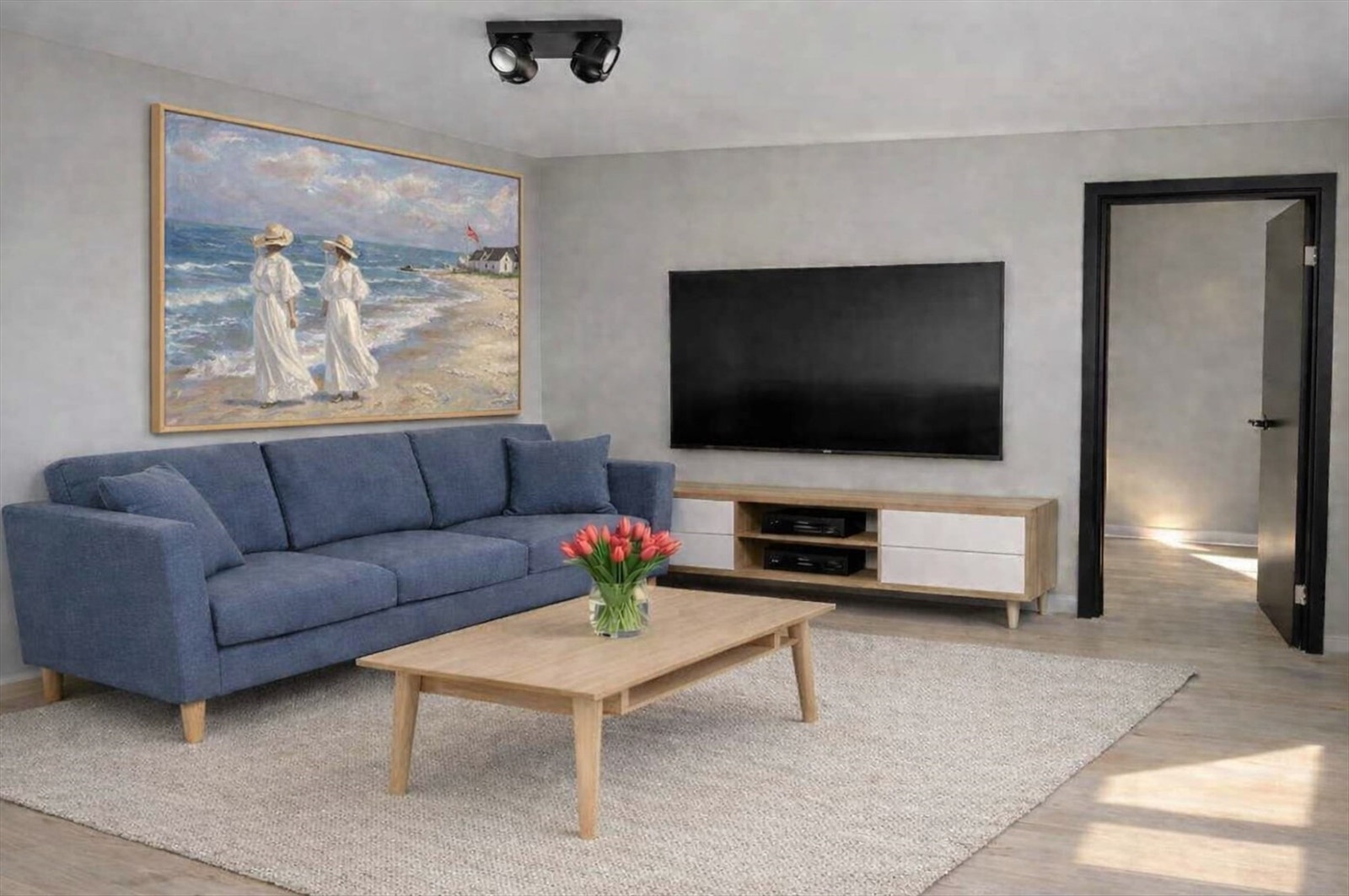 Stue møblert ved hjelp av AI (avvik kan forekomme). Galleribilde