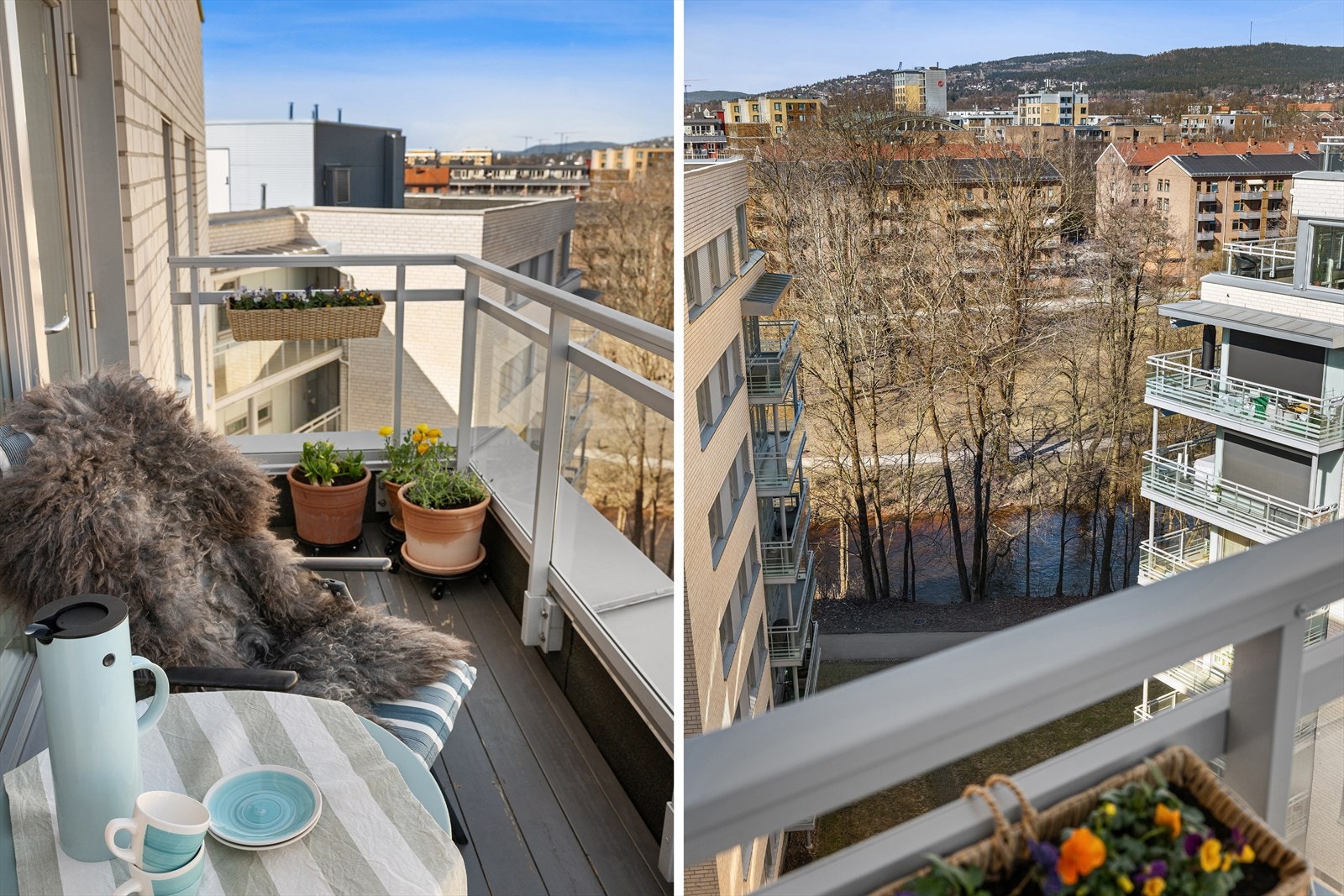 Solrik balkong med nydelig utsikt mot Akerselva og Holmenkollen Galleribilde