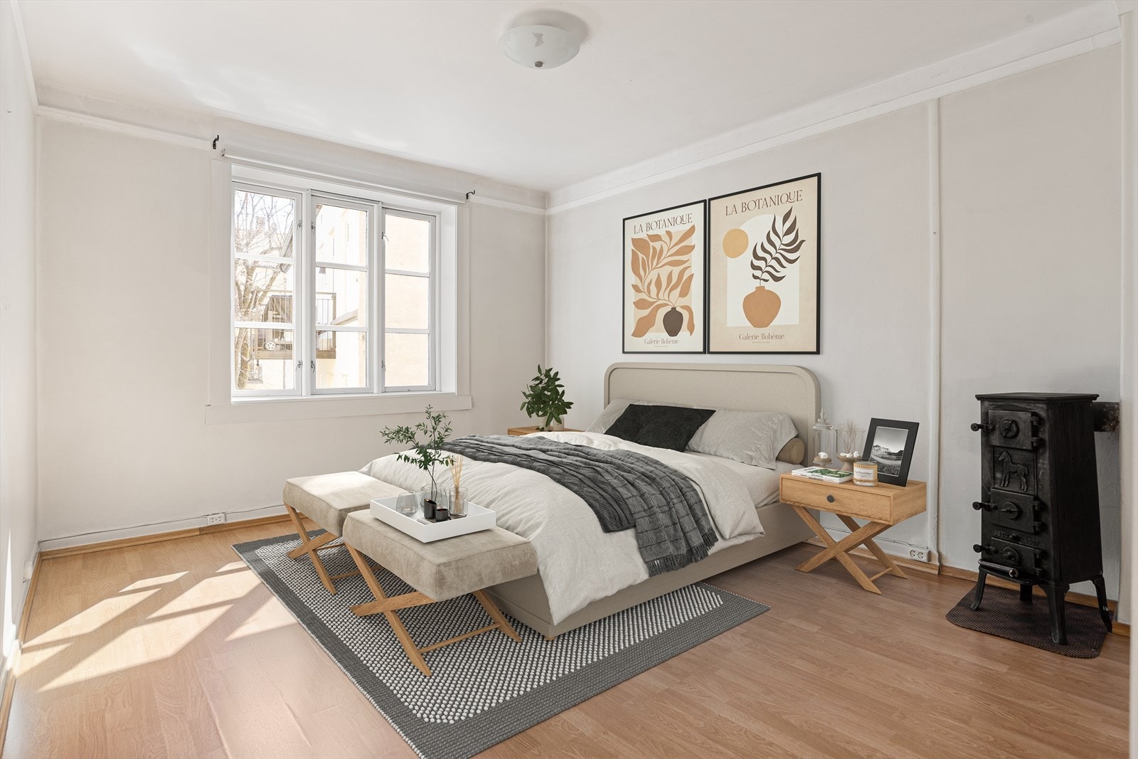 Hovedsoverom vendt mot rolig bakgård (digital styling) Galleribilde