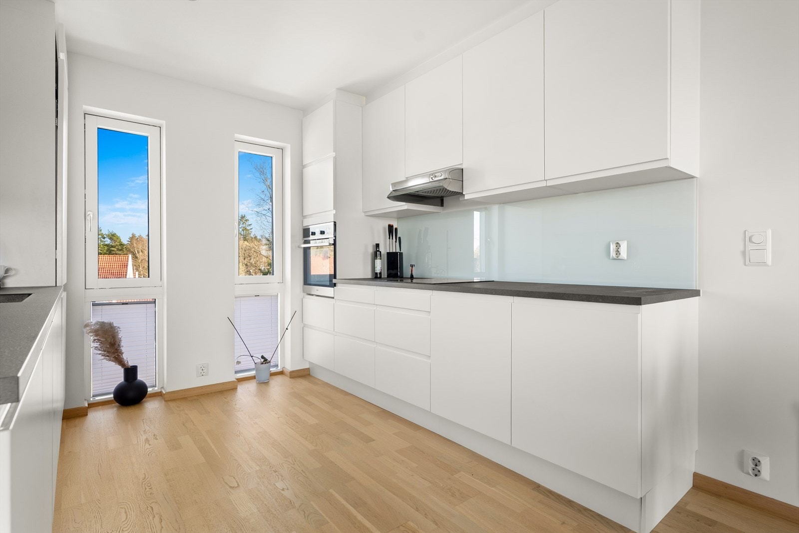 Kjøkkenet er fullt utstyrt med induksjonstopp, komfyr, kjøl/fryseskap og oppvaskmaskin. Galleribilde