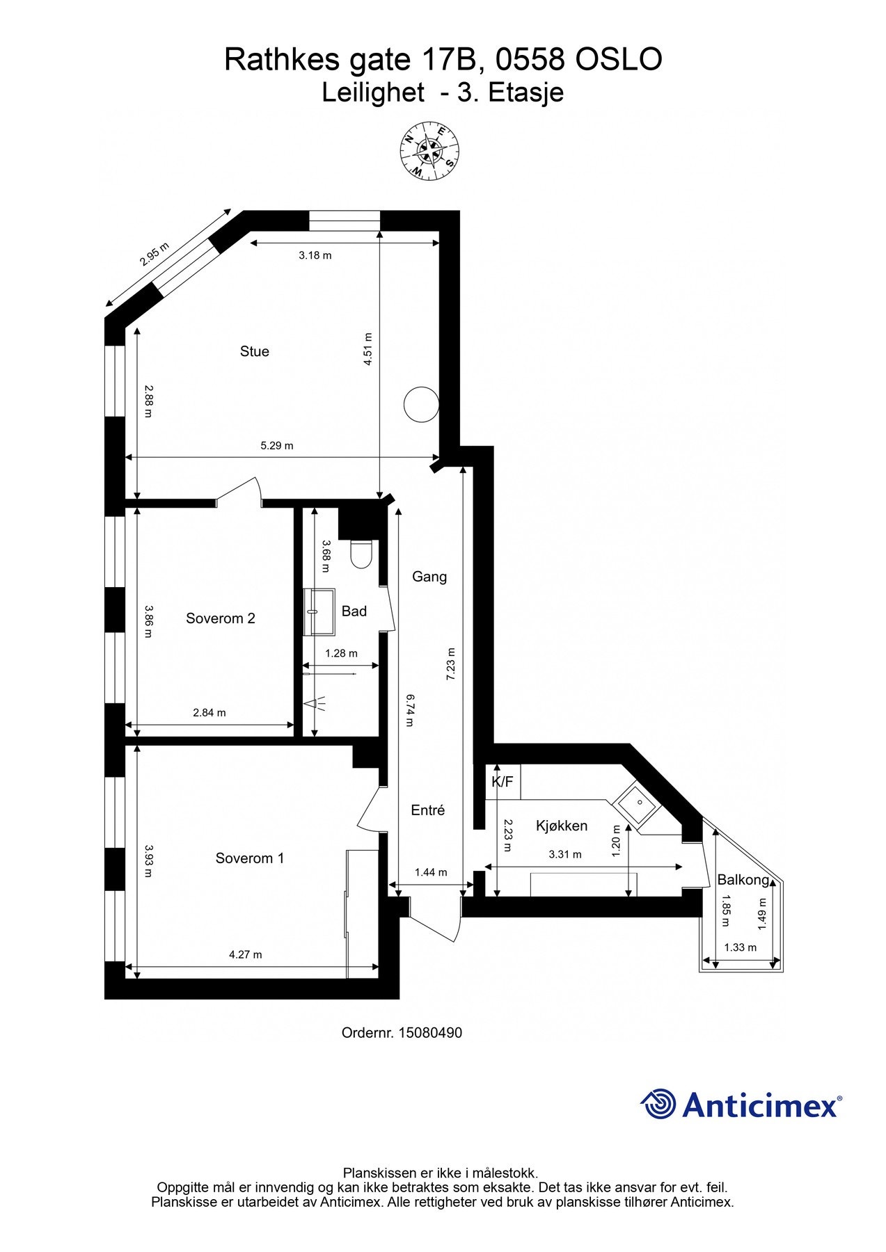 Plantegning med mål. Galleribilde