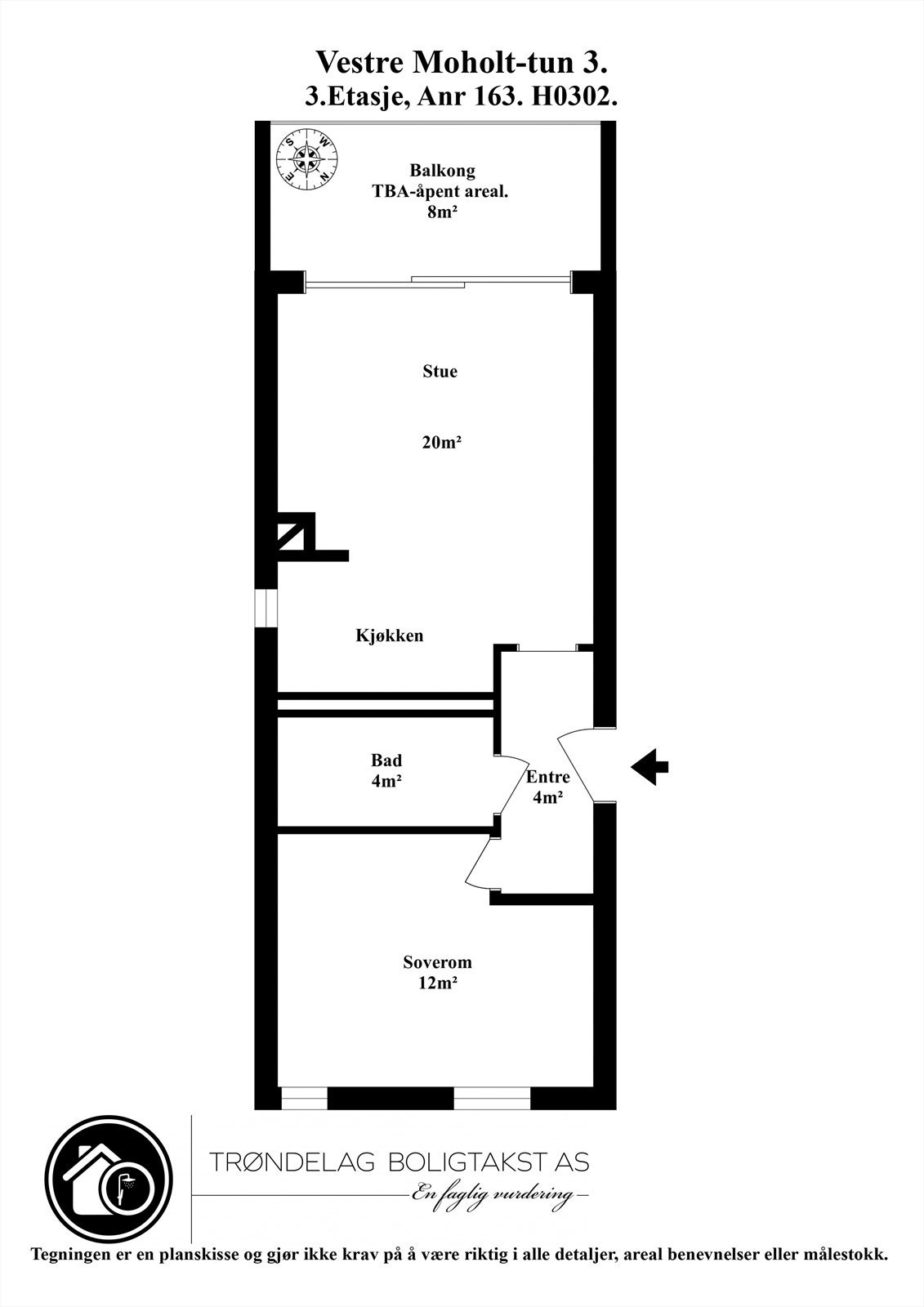 Planskisse for leiligheten i 3. etasje. Galleribilde
