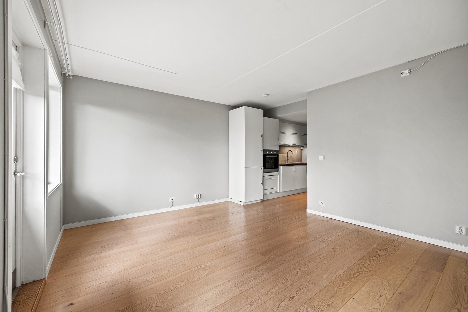 Det er god plass til både sofakrok med stuebord, spiseseksjon og øvrig møblement. Galleribilde