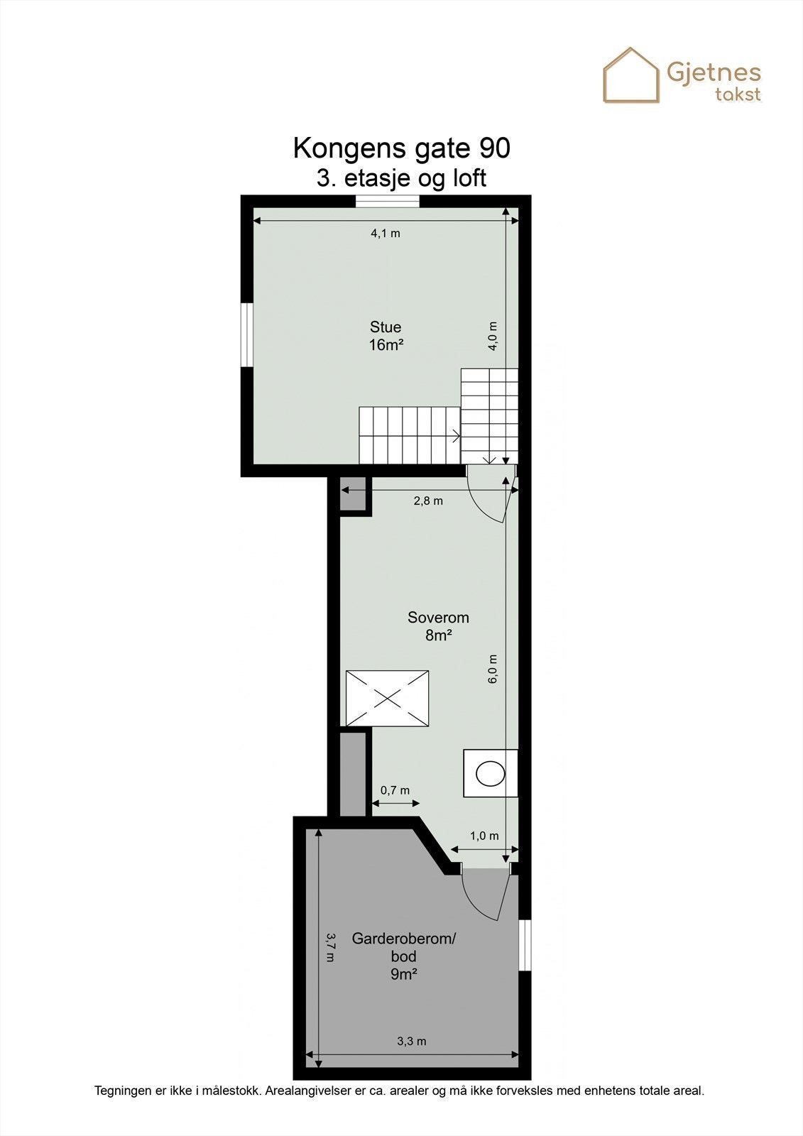 Planskisse 3. etasje og loft. Galleribilde