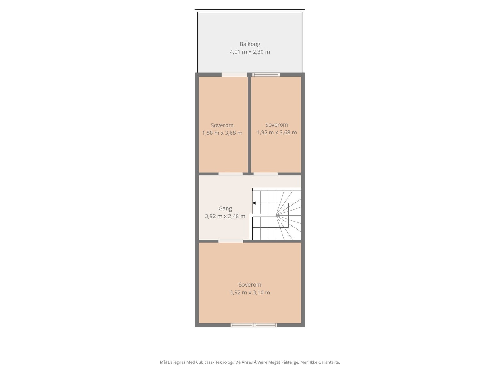 Plantegning 2. etasje. Obs: Mål er ikke 100% nøyaktige. Galleribilde