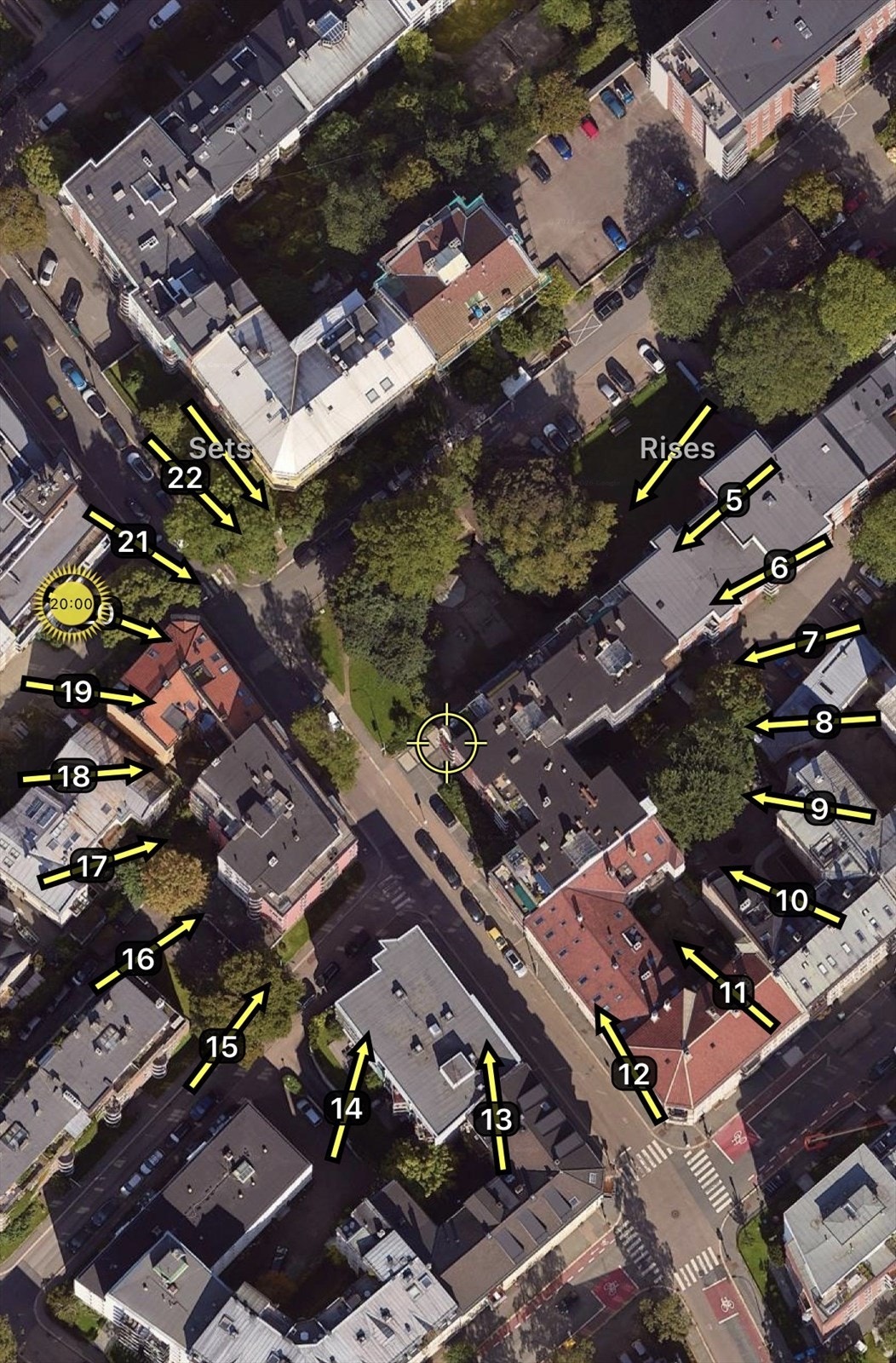 Illustrasjon av solforholdene midtsommers. Sol på balkongen fra ca. kl. 12:00-21:00. Galleribilde