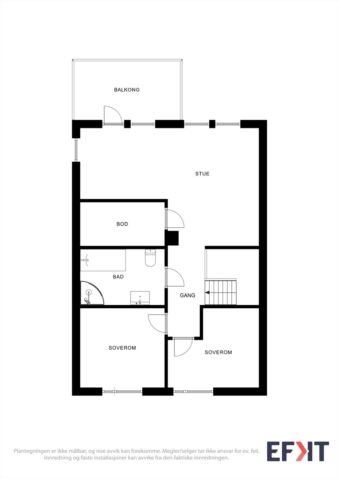 Andre etasje på 63 m² er smart innredet med stue, to soverom, bad og bod, samt utgang til balkong. Galleribilde