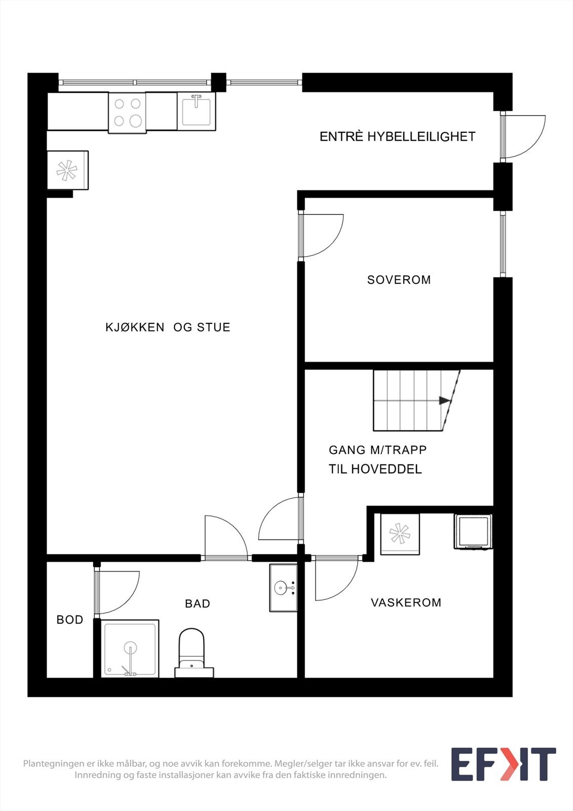 Underetasjen inneholder en hybelleilighet med egen inngang samt trappegang og et vaskerom tilknyttet hoveddelen. Galleribilde