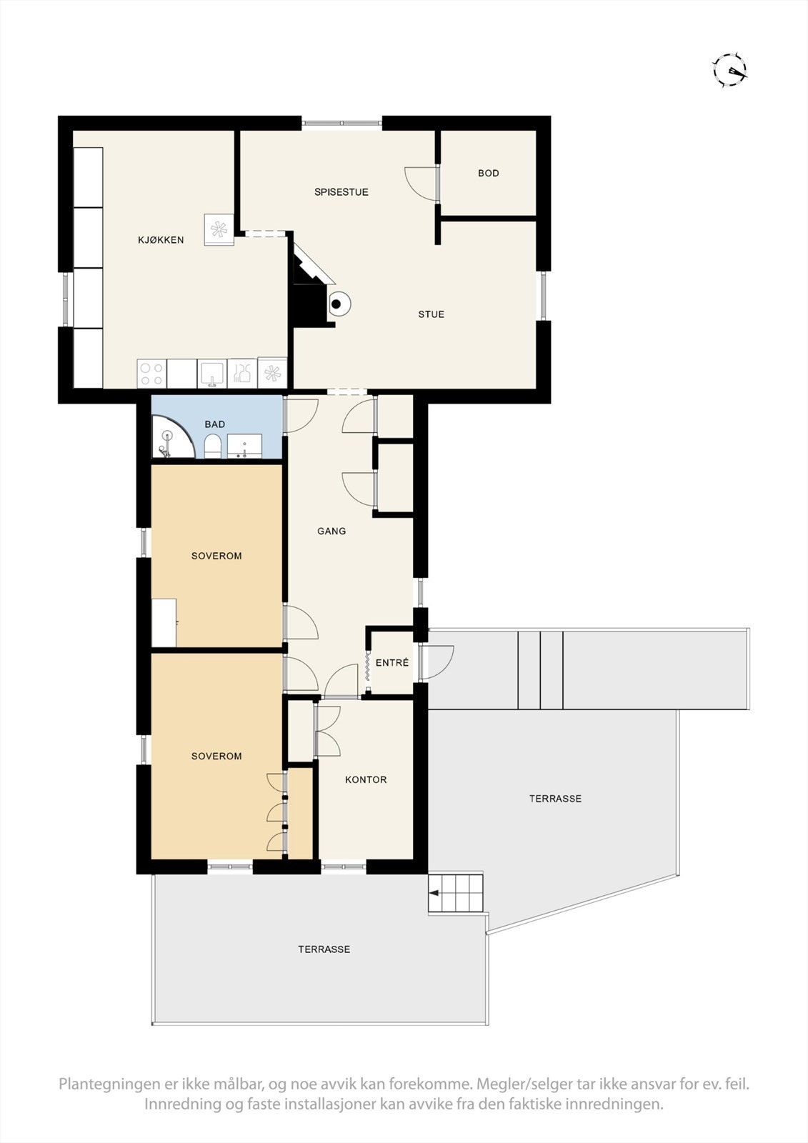 1. etasje har en arealeffektiv planløsning med stue, kjøkken, bad, to soverom og et kontor. Galleribilde