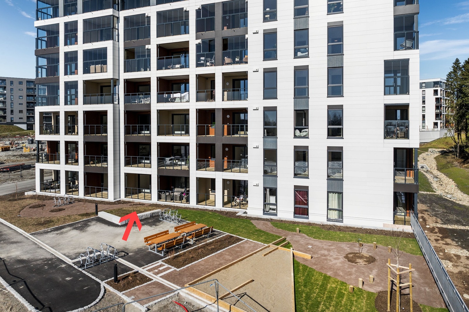 Bygg M består av 63 boligenheter, nyoppført i 2026. Galleribilde