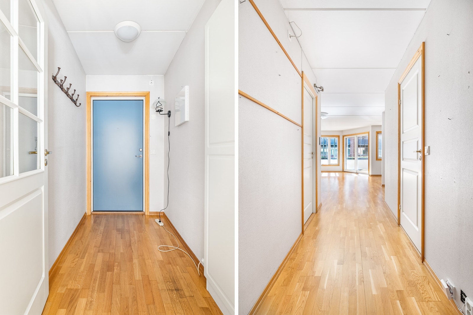 Leiligheten har adkomst til egen ytterdør. Entreen kan lukkes av mot gangen for å hindre kjøligere luft fra å strømme videre inn i leiligheten. Galleribilde