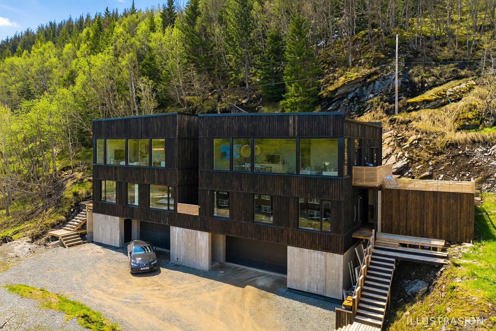 Enebolig med dobbel garasje og utleieleilighet bare 10 min kjøring fra Tromsdalen. (Pent vær og sommer av AI) Galleribilde