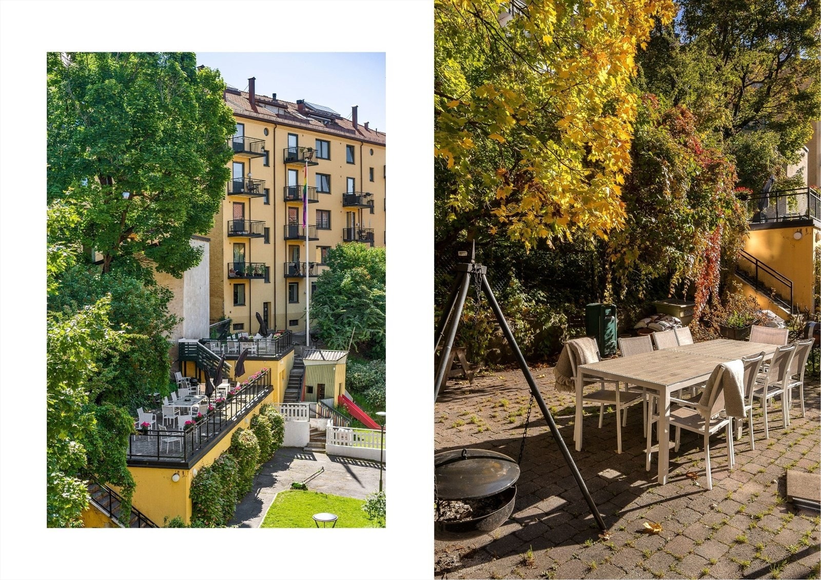 I bakgården er det hyggelige sittegrupper og felles grillplass til glede for beboerne Galleribilde