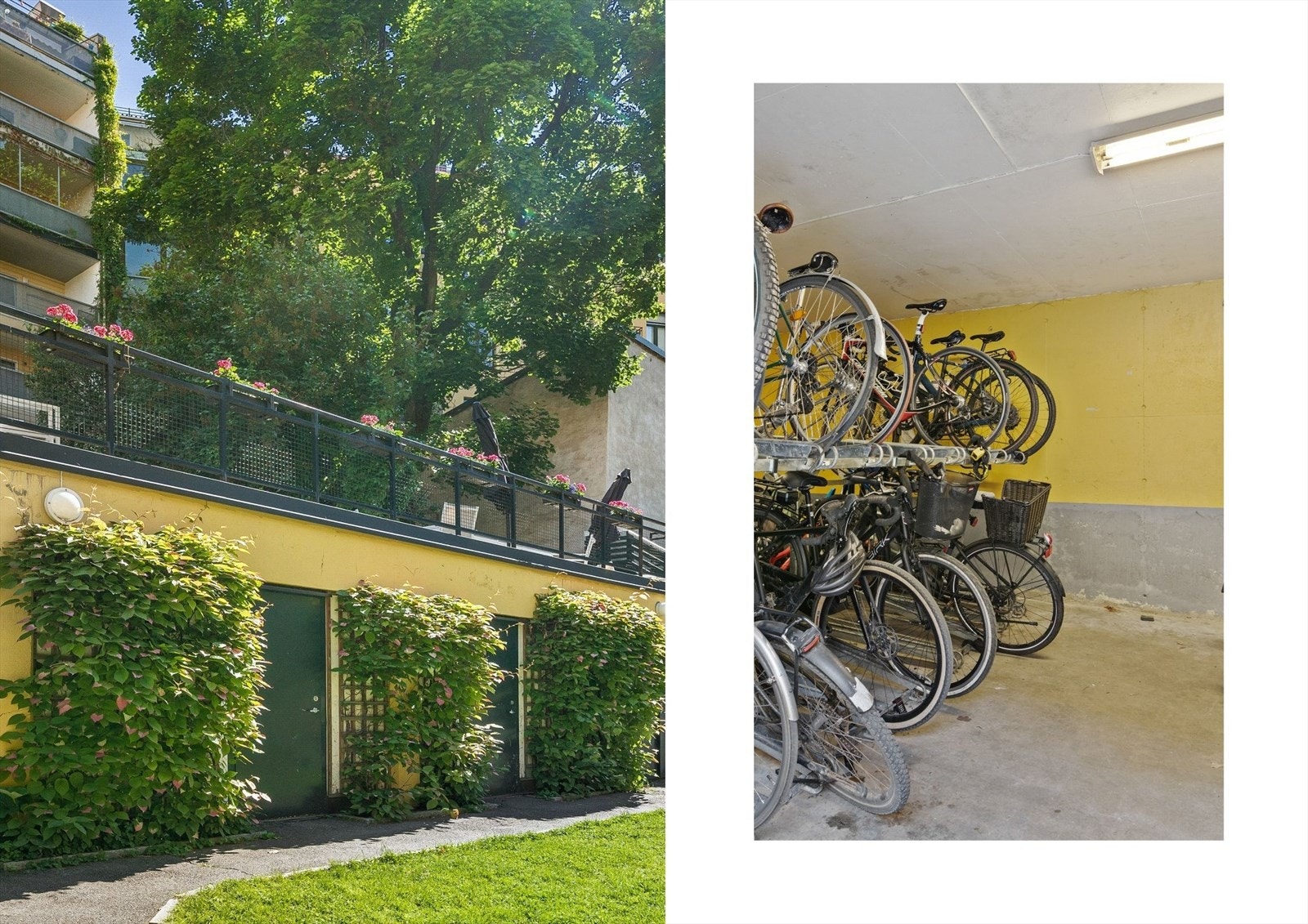 Det er tilrettelagt for trygg sykkelparkering i fellesarealene Galleribilde