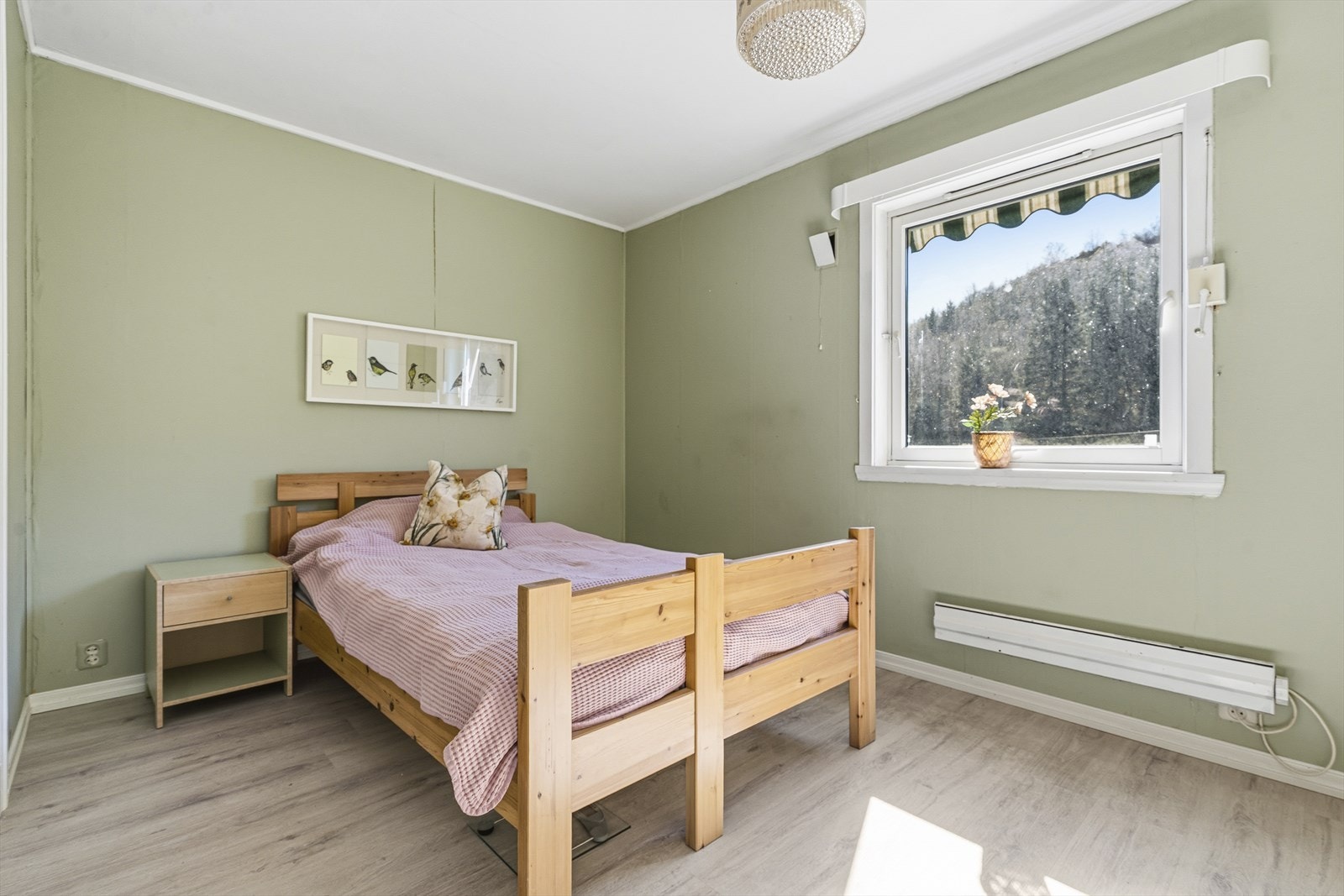Hovedsoverommet på nesten 11 m² har laminatgulv og malte platevegger. Galleribilde