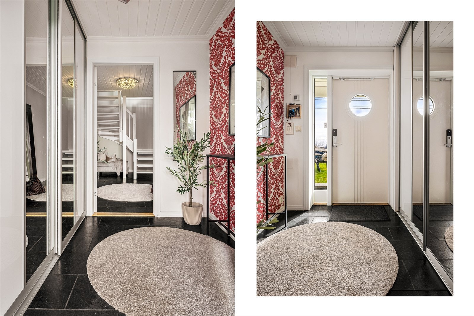 Velkommen inn! Entréen møter deg med sikker dørlås fra Yale Doorman, varmt gulv og stor skyvedørsgarderobe. Galleribilde