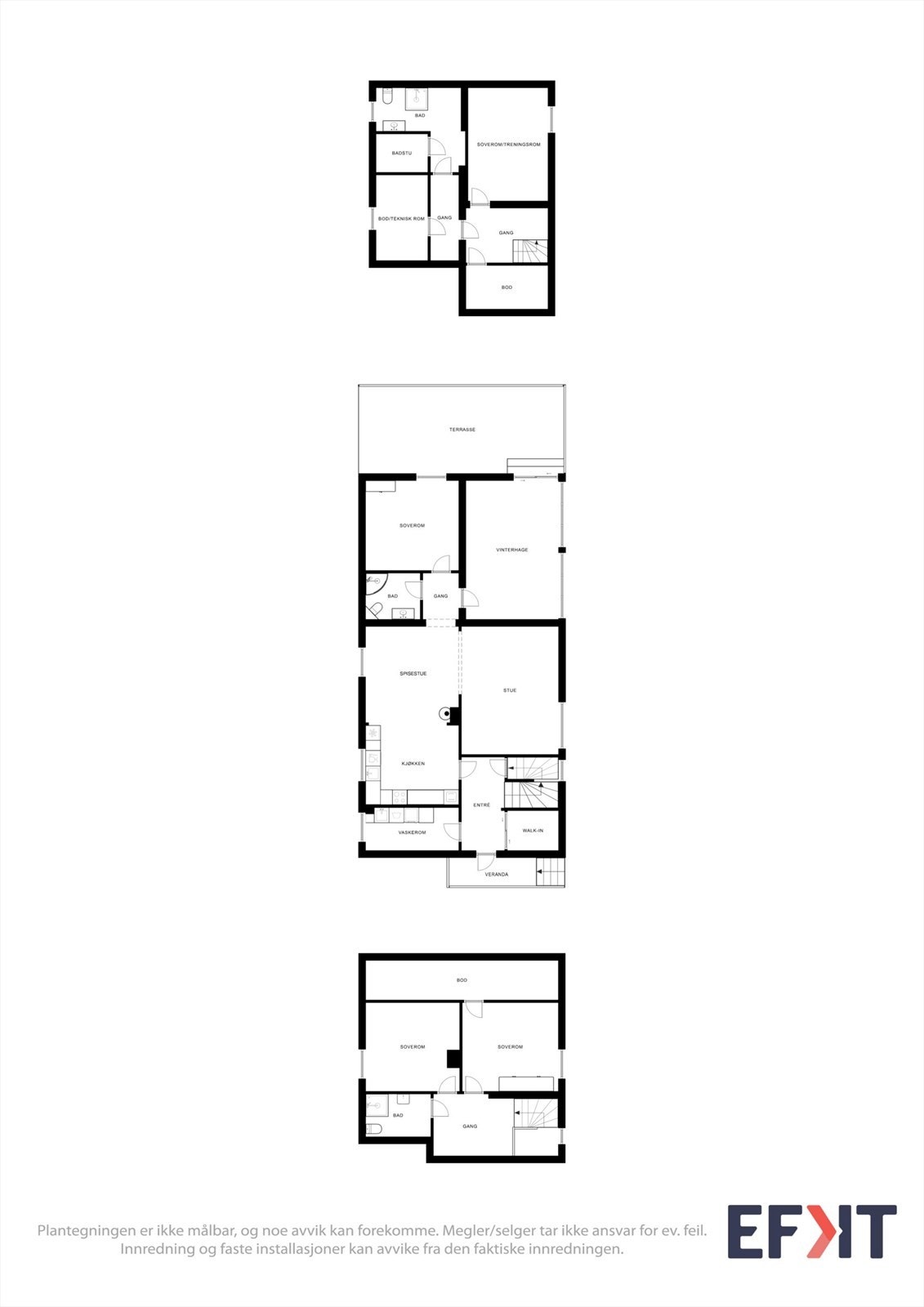 Boligen over tre plan har et samlet bruksareal på 190 m², med en gjennomtenkt romfordeling som skiller private soner fra sosiale fellesarealer. Galleribilde