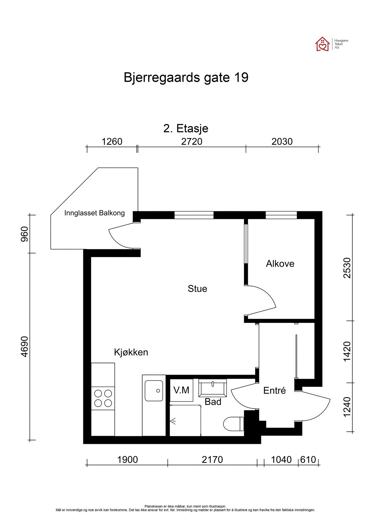 Plantegning 2. etasje. I tillegg disponerer leiligheten en kjellerbod på ca. 2m². Galleribilde
