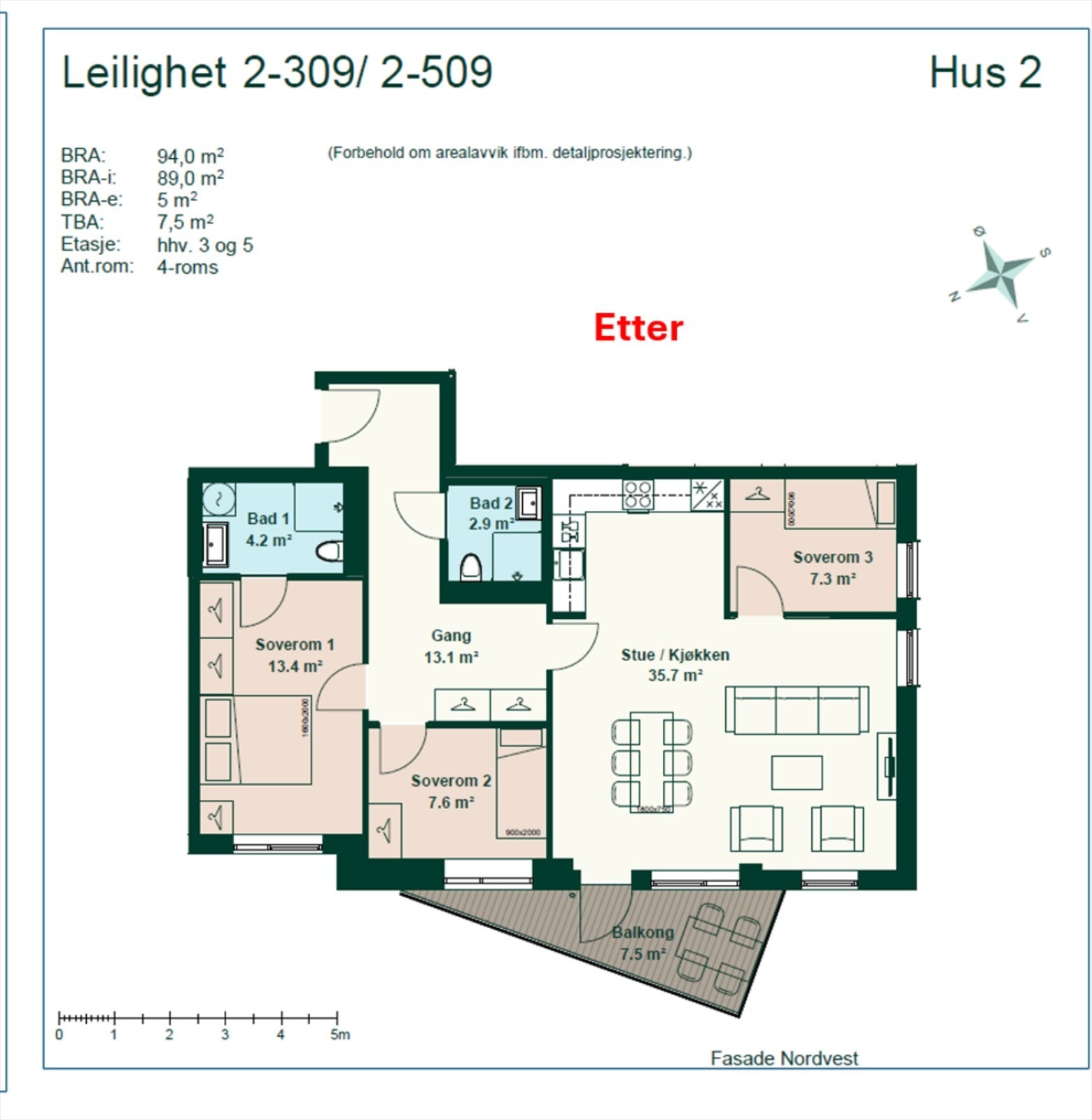 Plantegning fra Utbygger. Det medfølger kjellerbod på ca. 5 m². Galleribilde