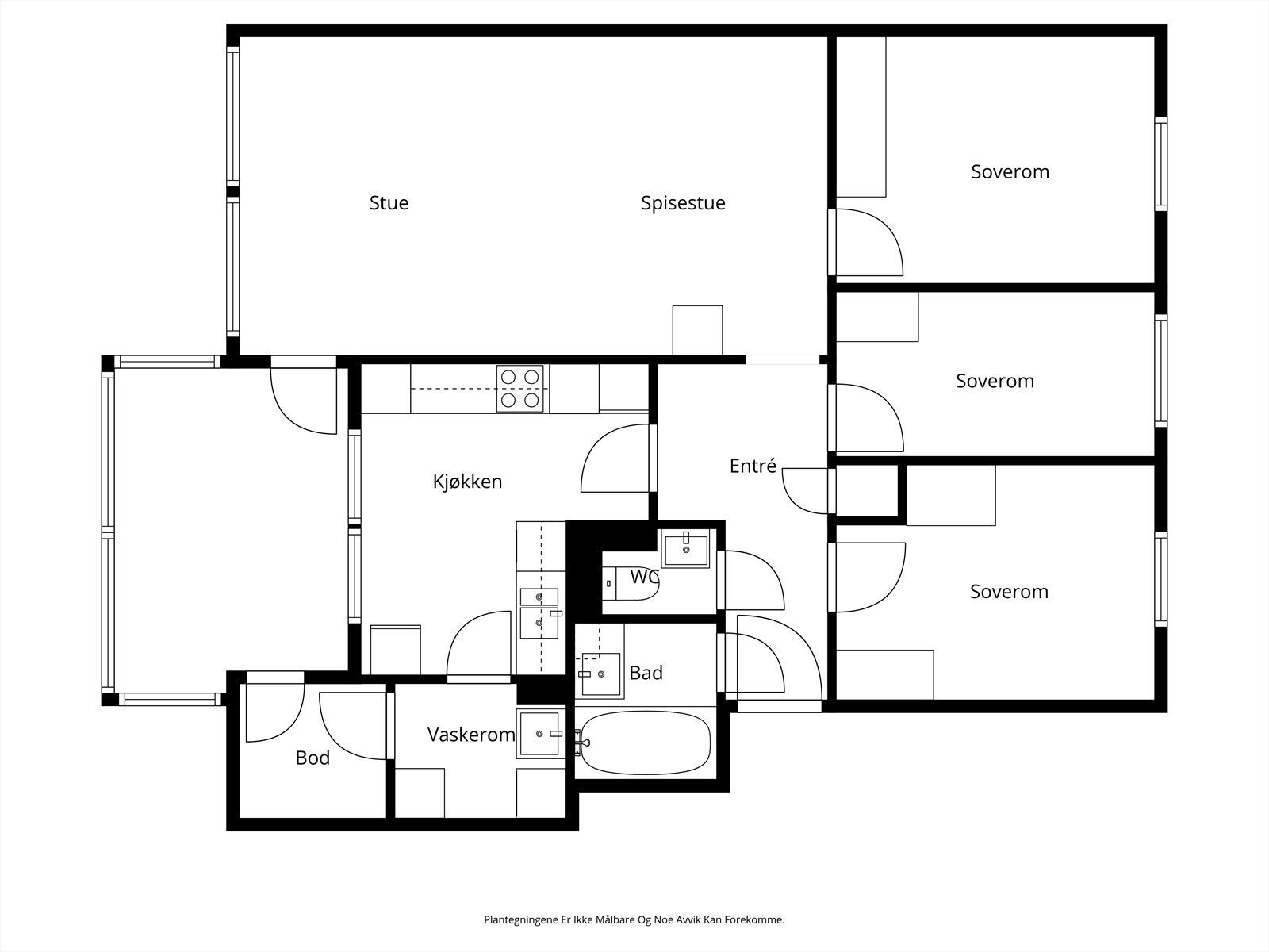 Leiligheten har en arealeffektiv planløsning på 89 m² med tre soverom, separat kjøkken og vaskerom. Galleribilde