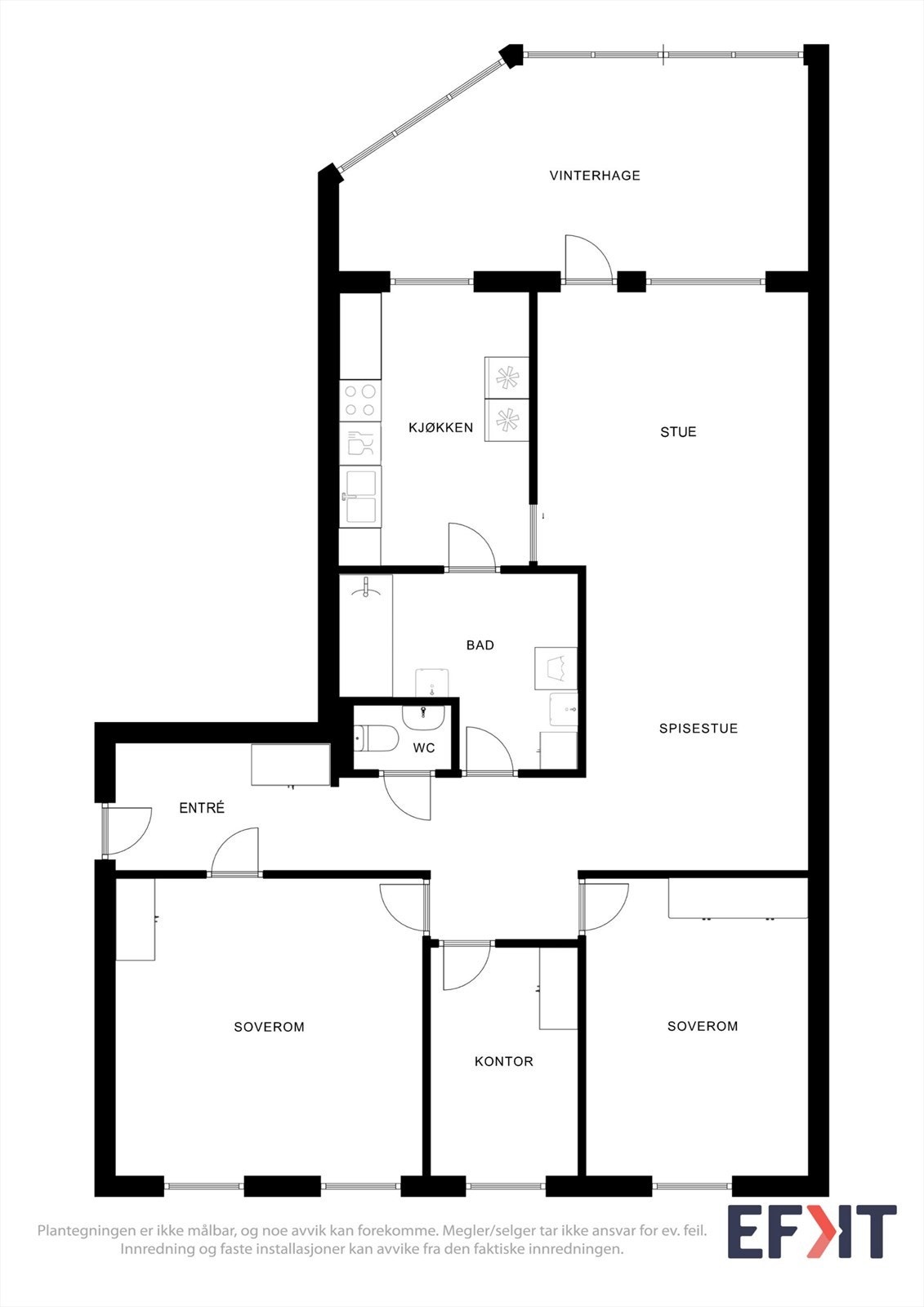 Leiligheten har et bruksareal på 99 m² og en praktisk planløsning med tre soverom. Galleribilde