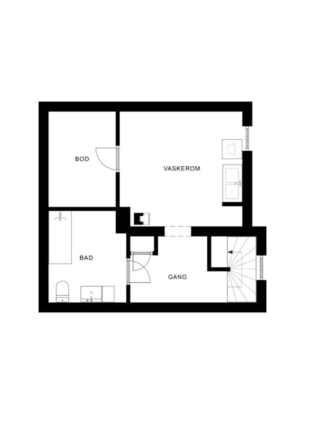 Planløsning kjeller (adkomst fra leiligheten i 1. etasje) Galleribilde