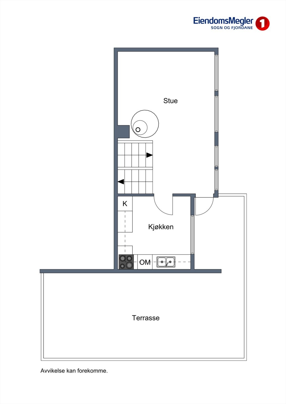 Bustaden har ei spennande planløysing over fire halvplan. Øvre plan er via til dei sosiale sonene, med stove og kjøkken som har direkte utgang til terrassen. Galleribilde